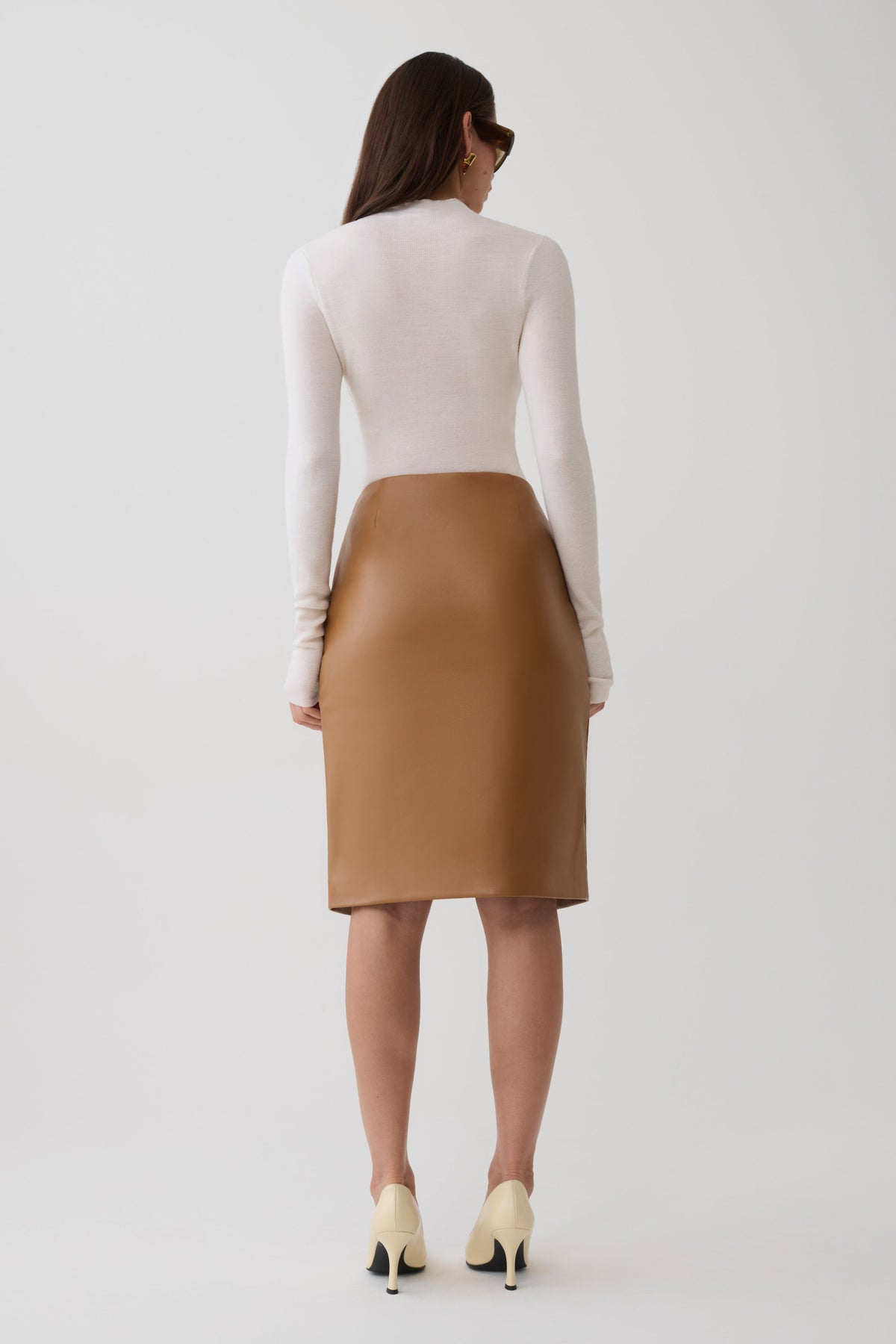 Alexis Faux Leather Midi Skirt - Cognac #4