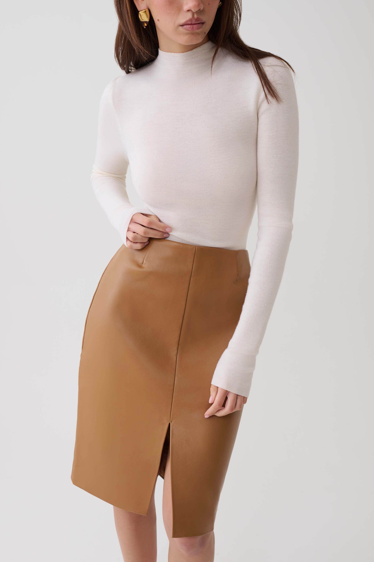Alexis Faux Leather Midi Skirt - Cognac #3