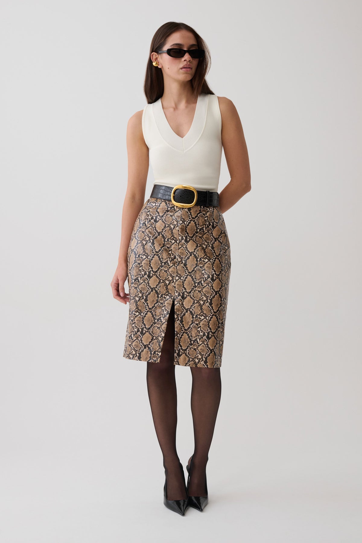 Alexis Faux Leather Midi Skirt - Snake Print