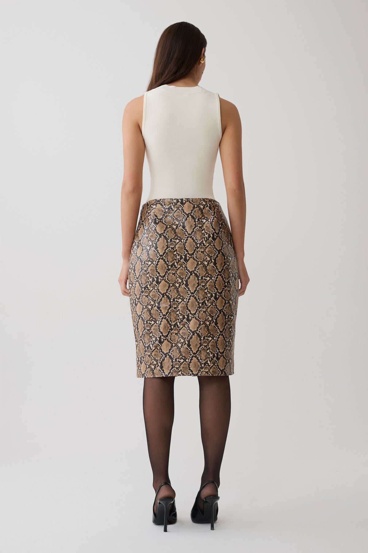Alexis Faux Leather Midi Skirt - Snake Print