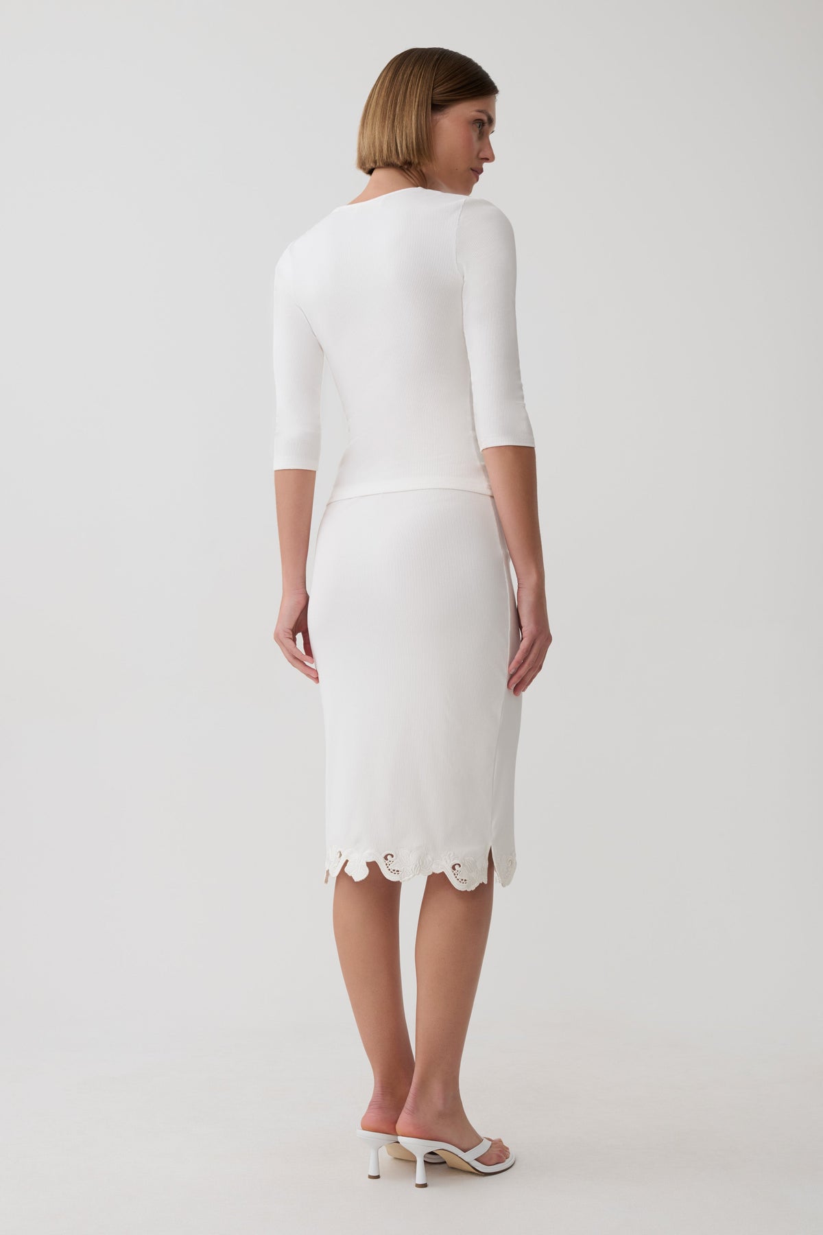 Jane Broiderie Ribbed Midi Skirt - White #4