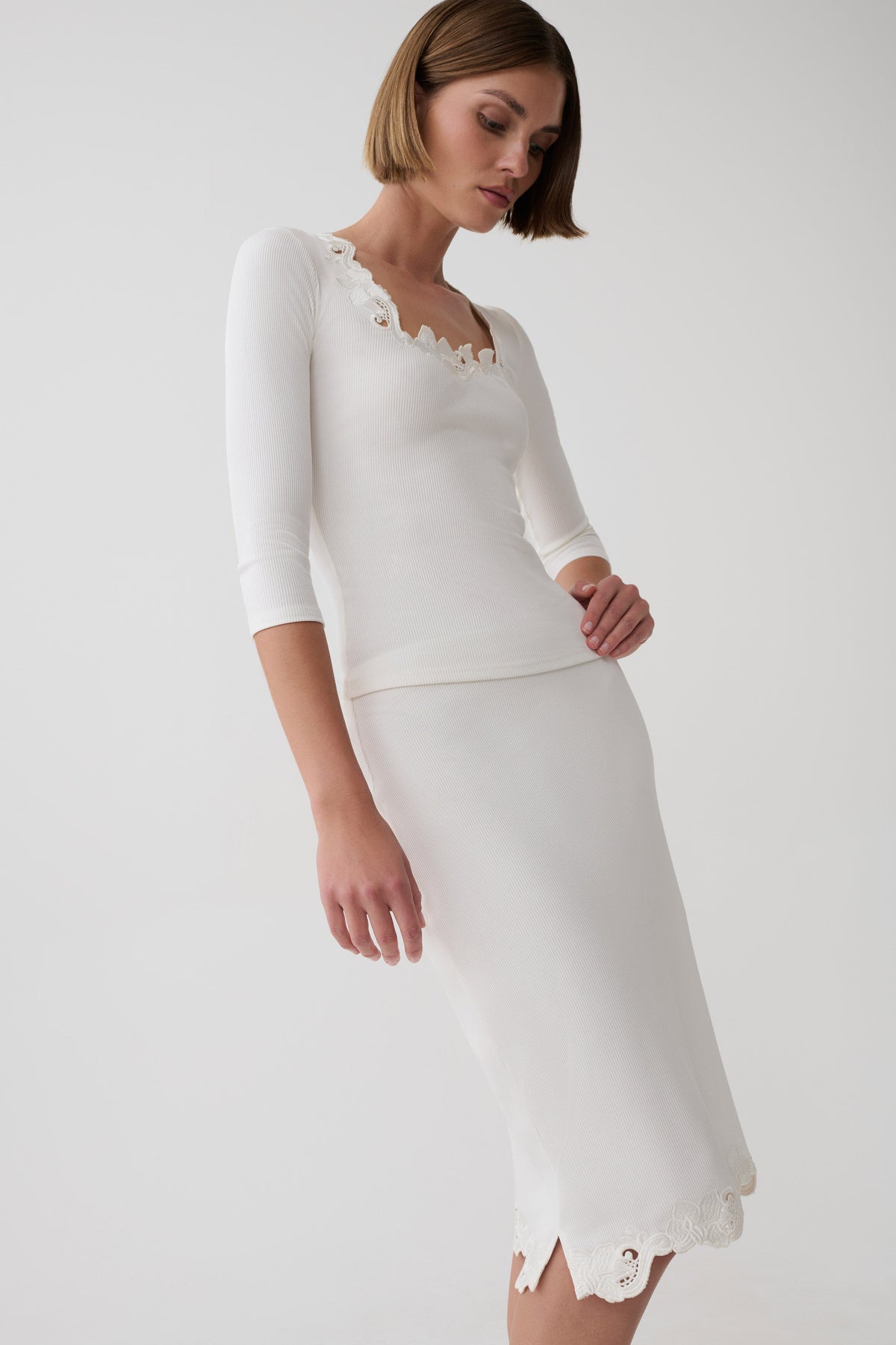 Jane Broiderie Ribbed Midi Skirt - White #5