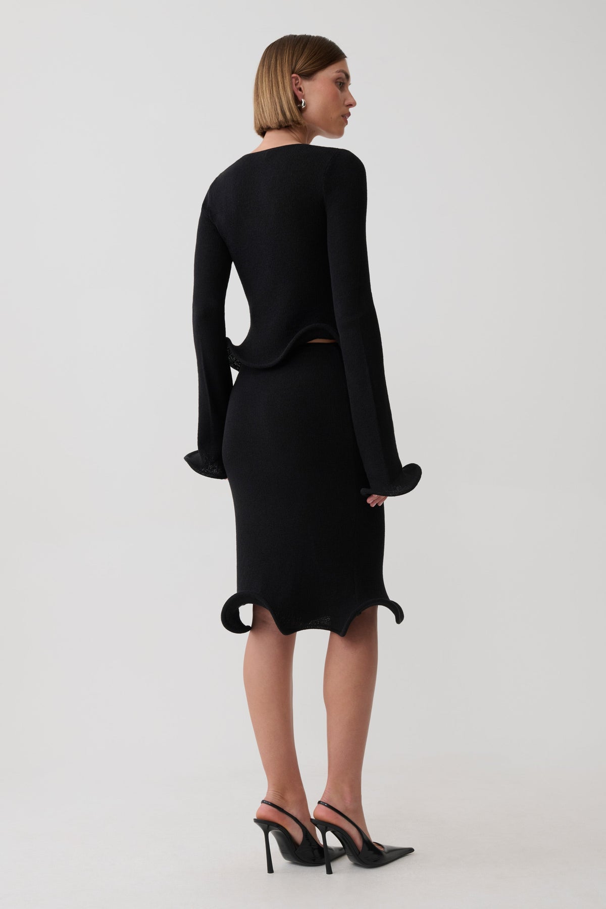 Gigi Knit Knee Length Skirt - Black