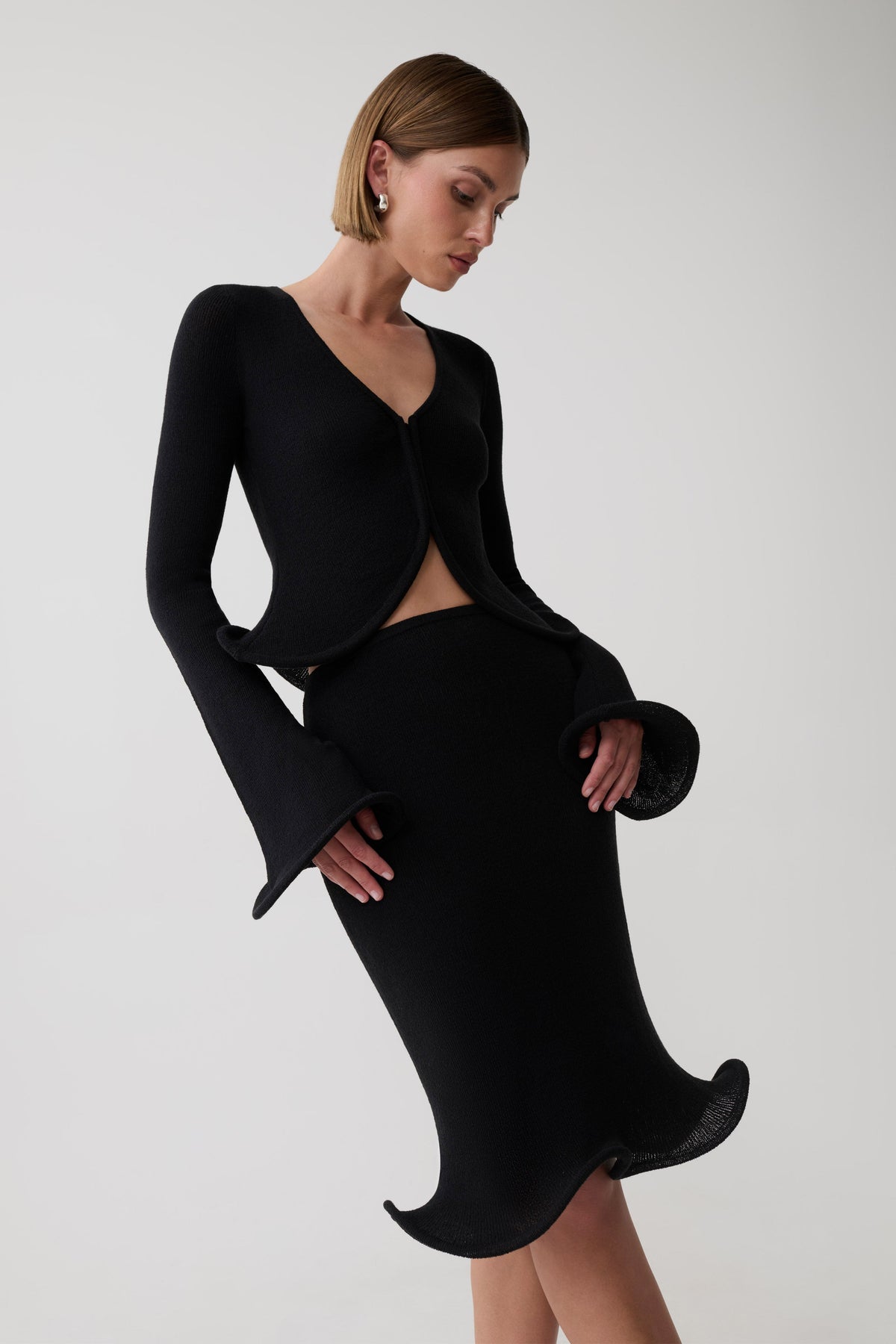 Gigi Knit Knee Length Skirt - Black