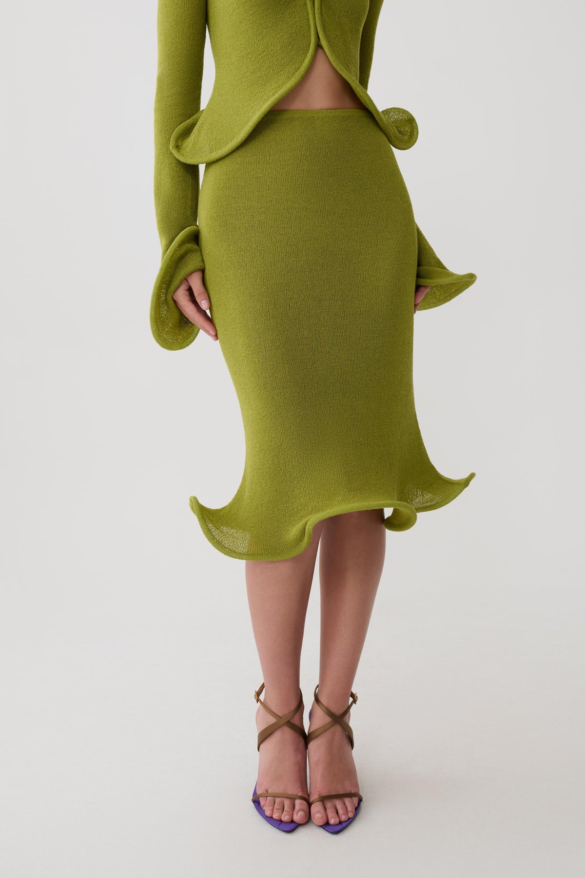 Gigi Knit Knee Length Skirt - Olive