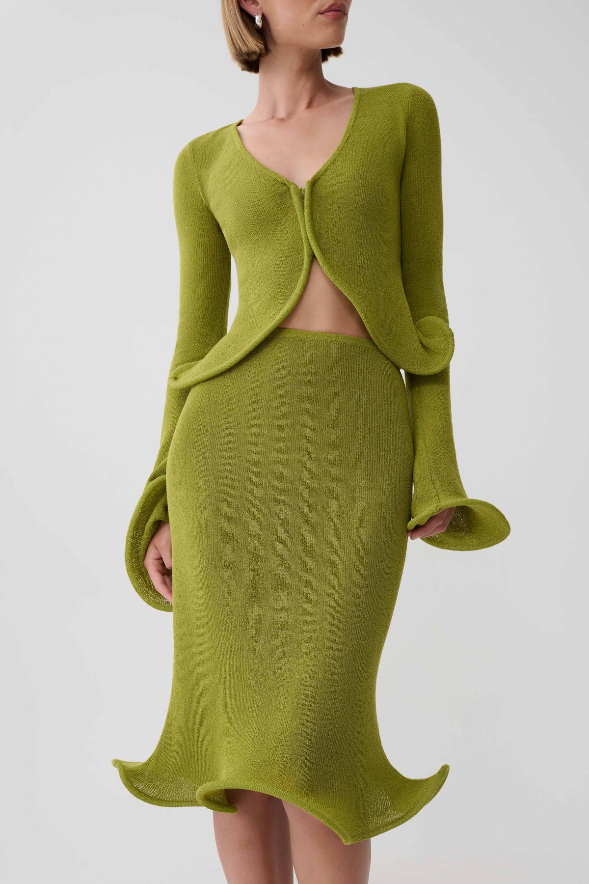 Gigi Knit Knee Length Skirt - Olive #3