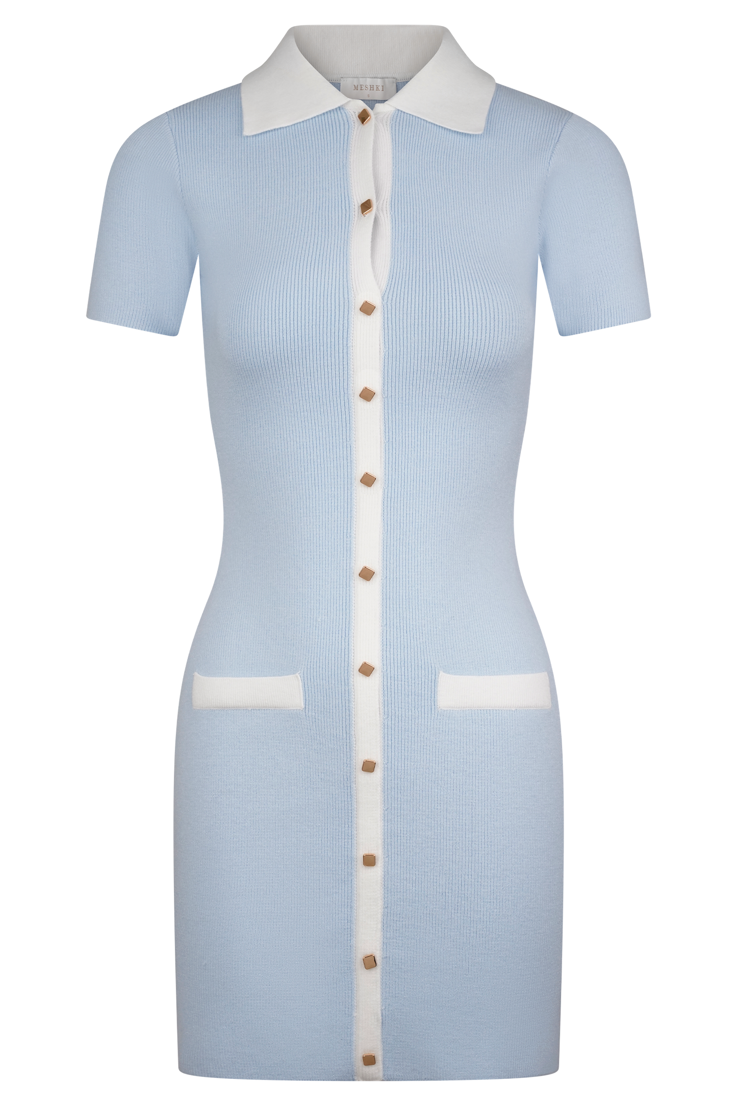 Seema Contrast Mini Dress - Light Blue/White