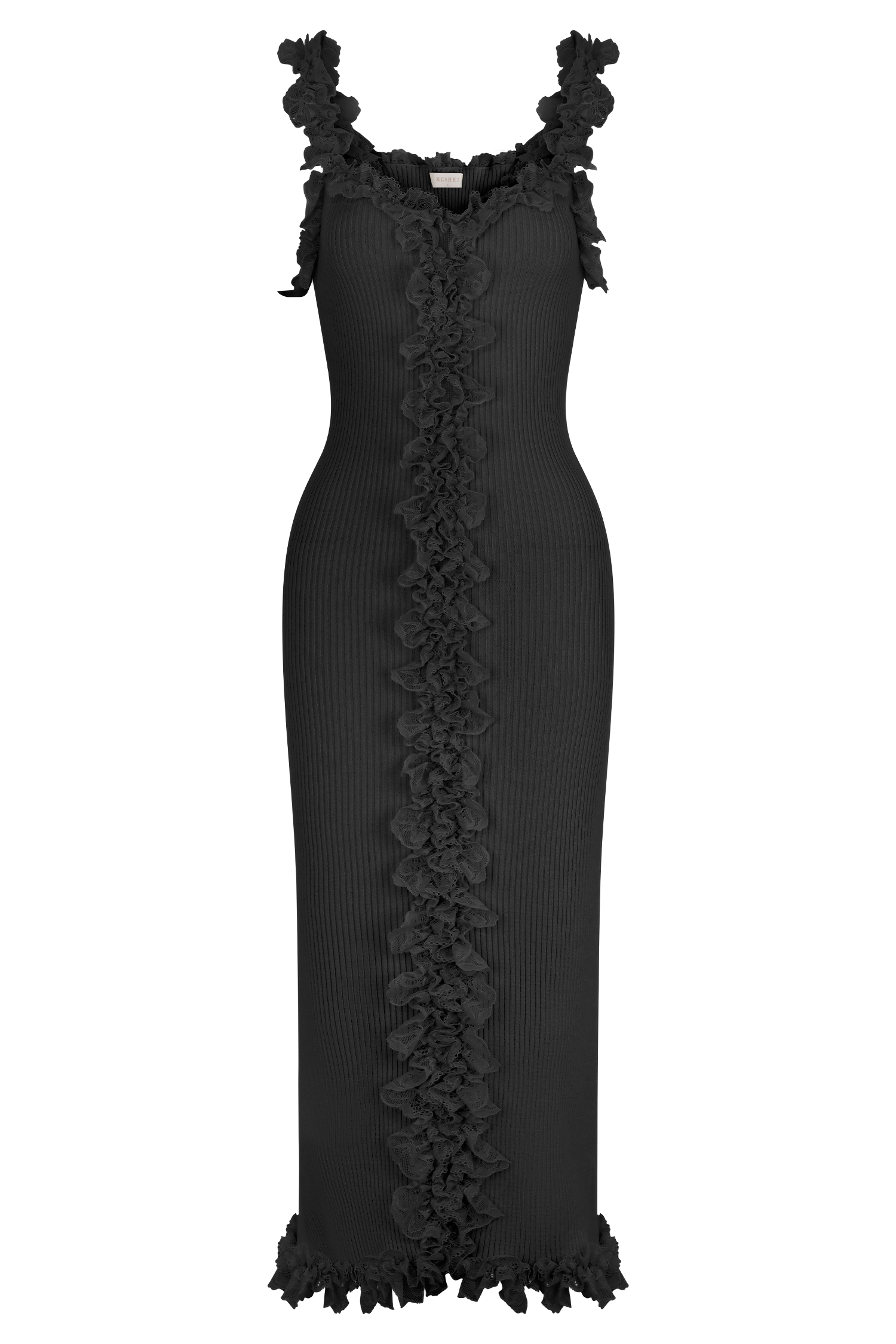 Shay Lace Ruffle Knit Midi Dress - Black #7