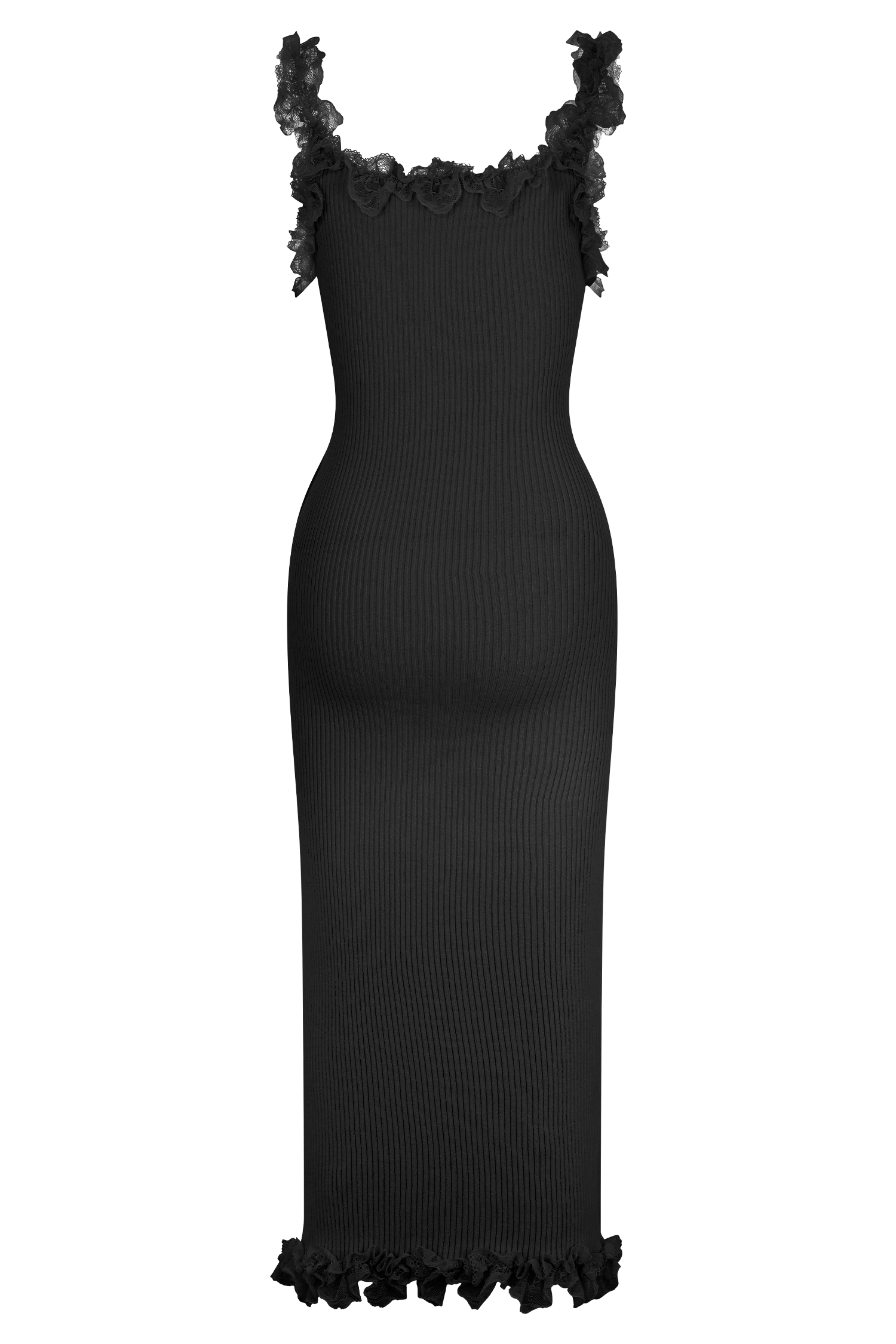 Shay Lace Ruffle Knit Midi Dress - Black #6