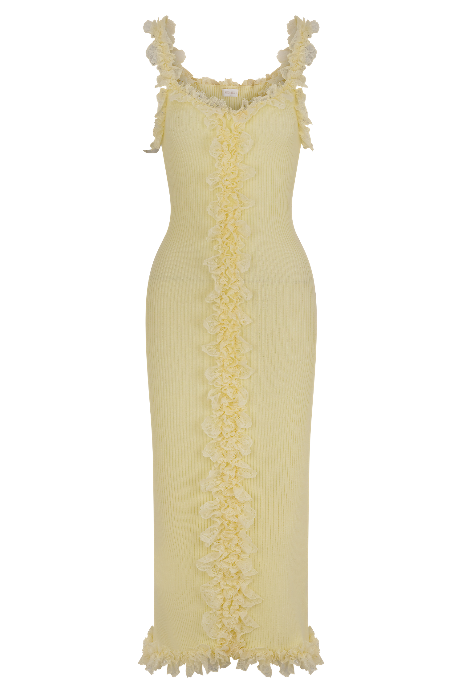 Shay Lace Ruffle Knit Midi Dress - Lemon #7