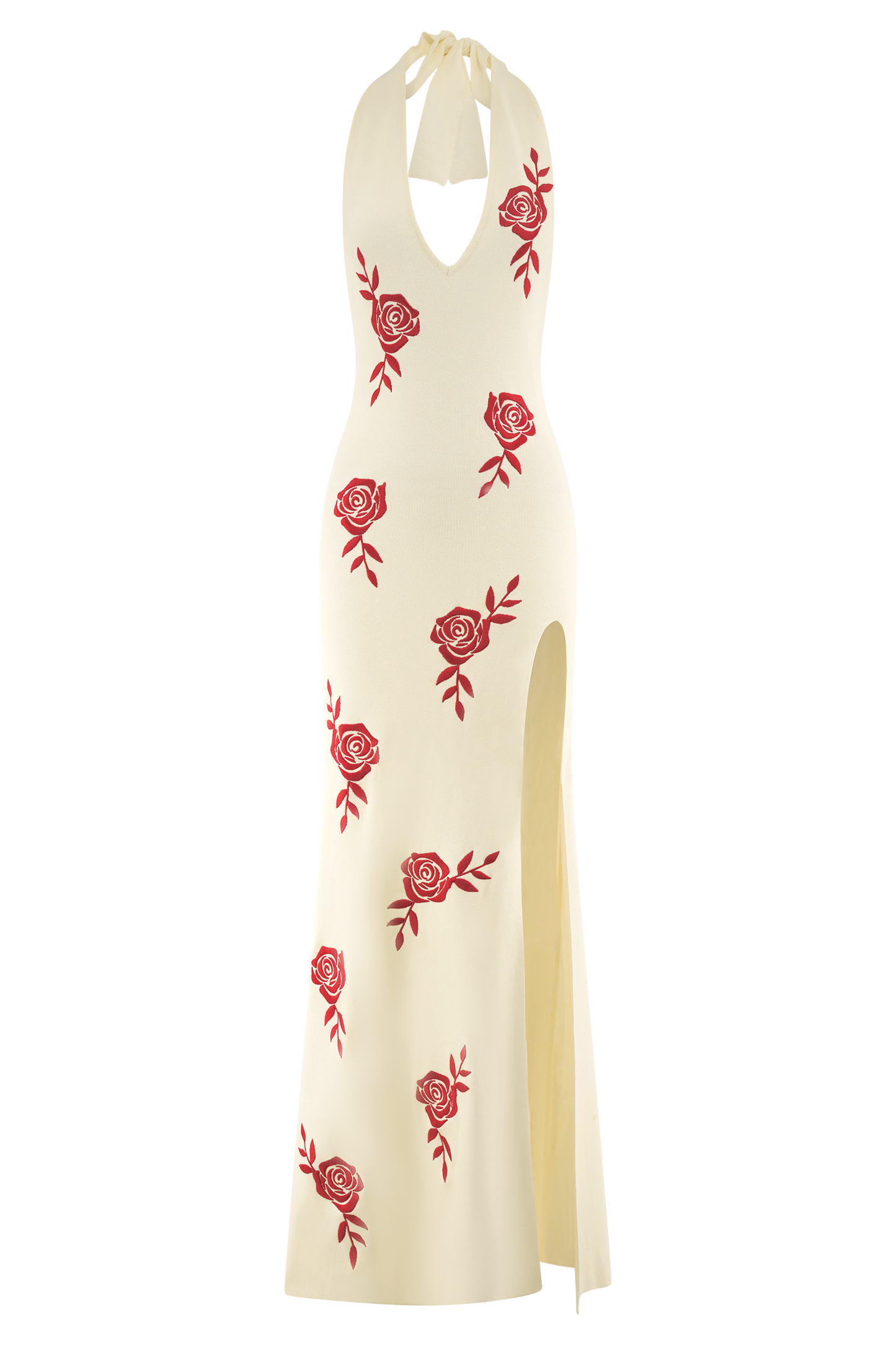 Shiloh Rose Knit Halter Maxi Dress - Ivory