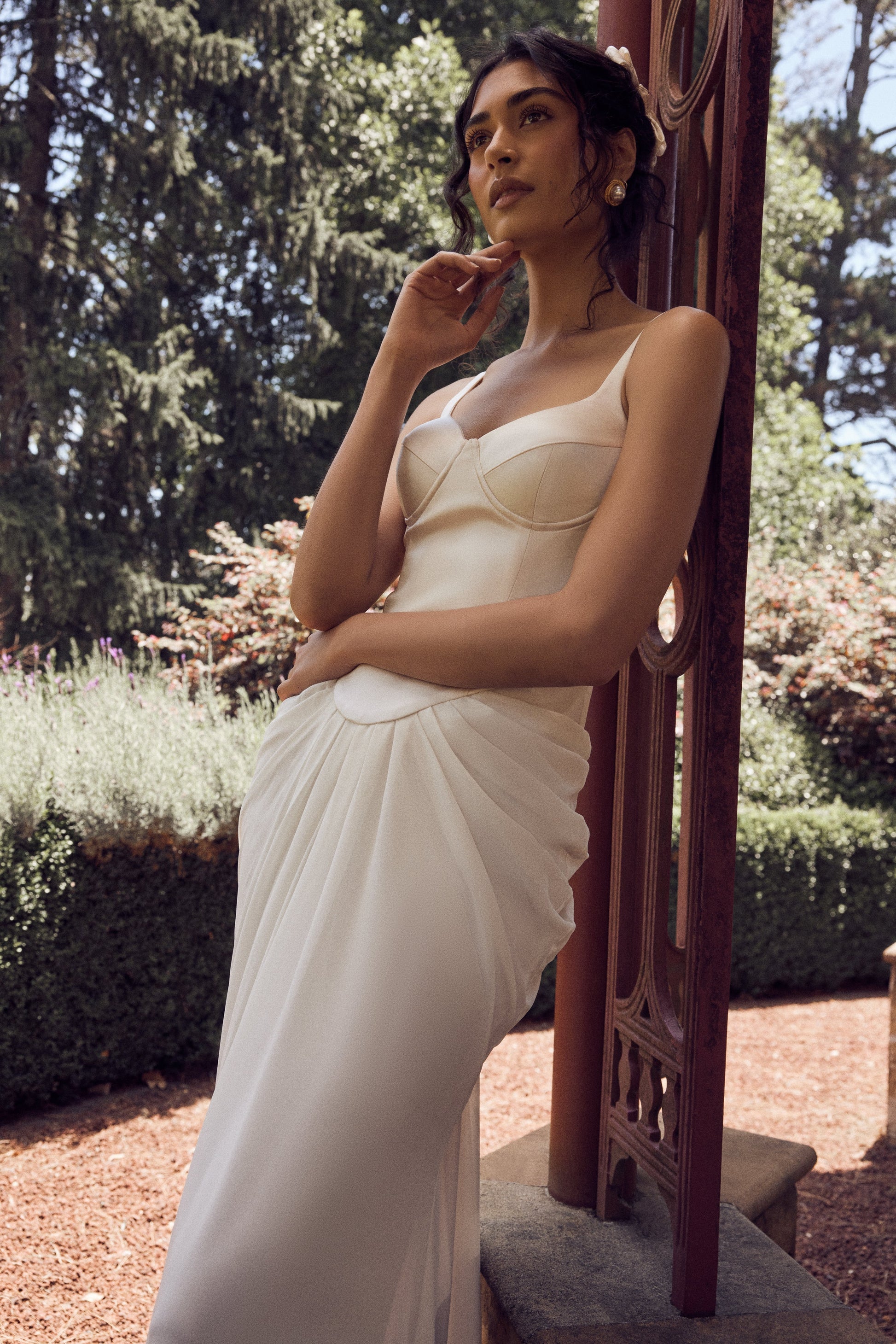 Leila Satin Corset Maxi Dress - Ivory #2