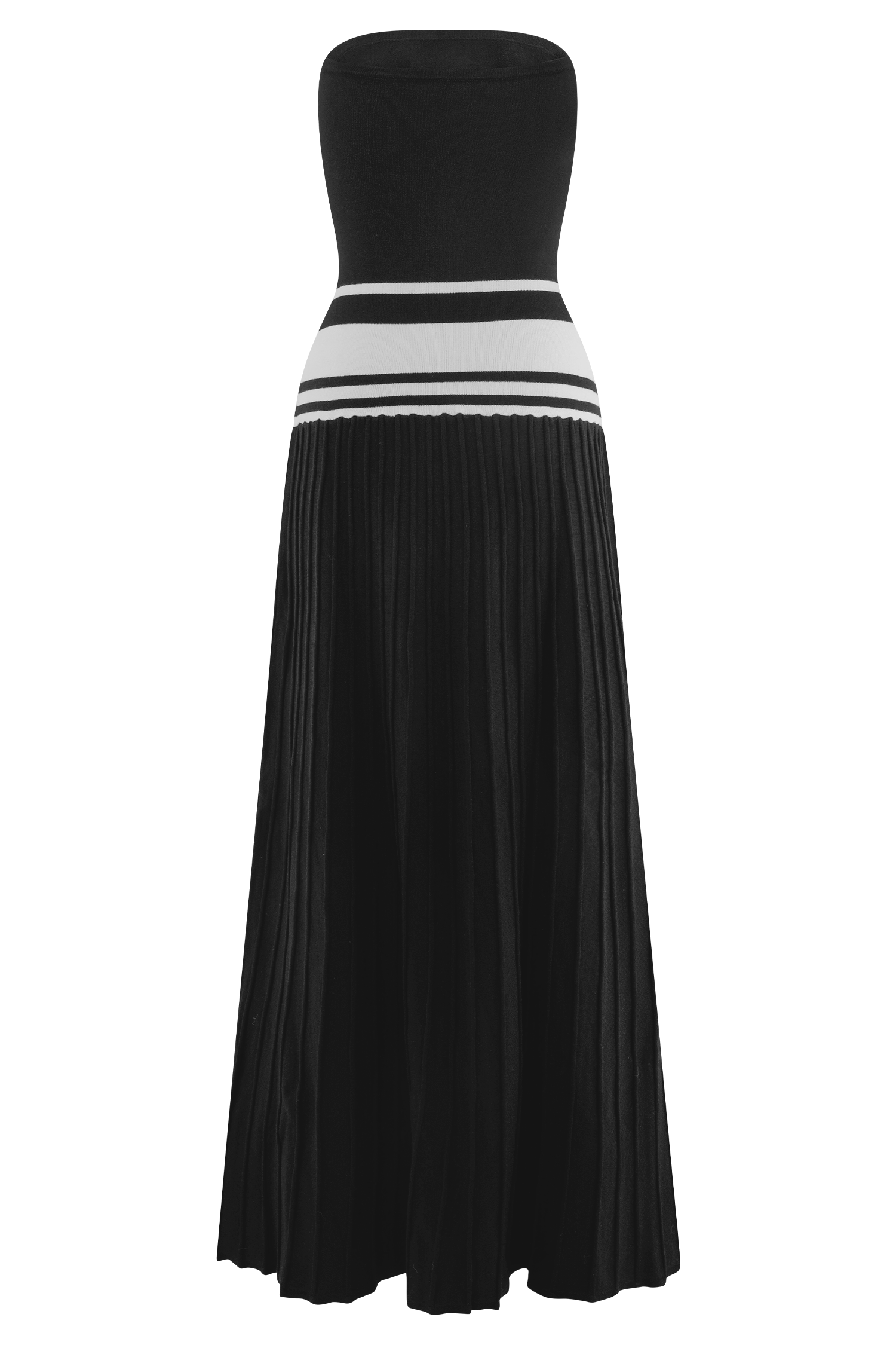 Solaris Strapless Contrast Knit Maxi Dress - Black/White #7