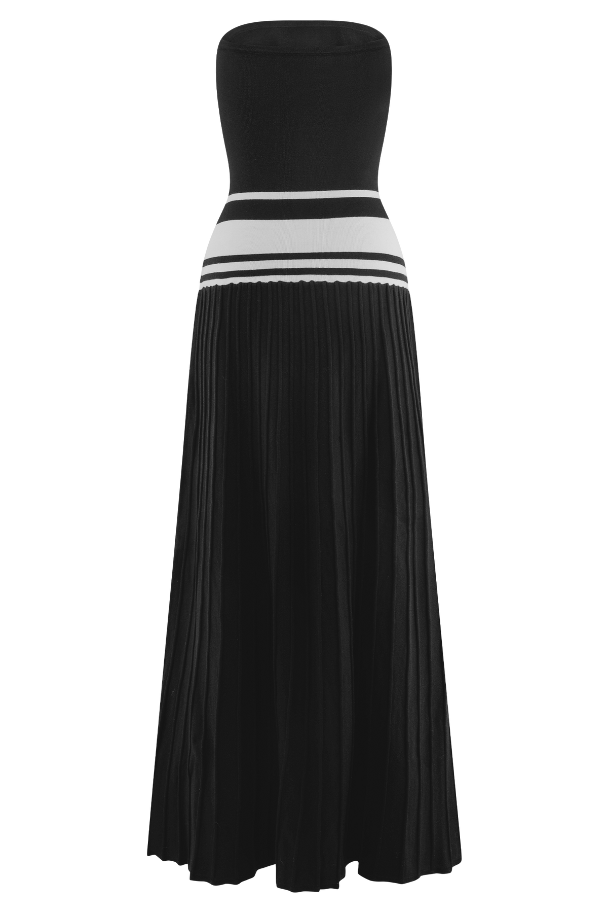 Solaris Strapless Contrast Knit Maxi Dress - Black/White #7