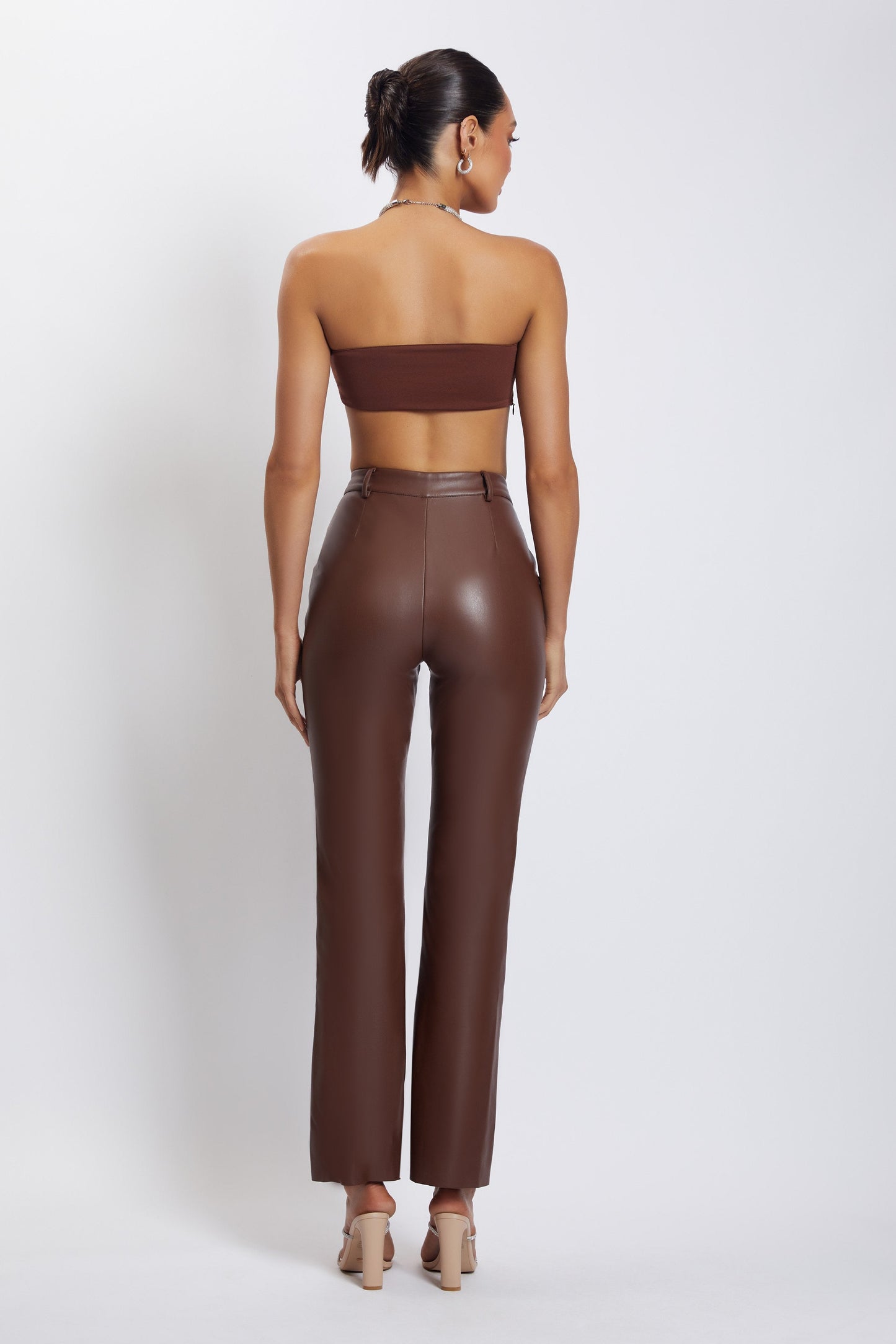 Lea Diamante Chain Halter Neck Crop Top - Chocolate