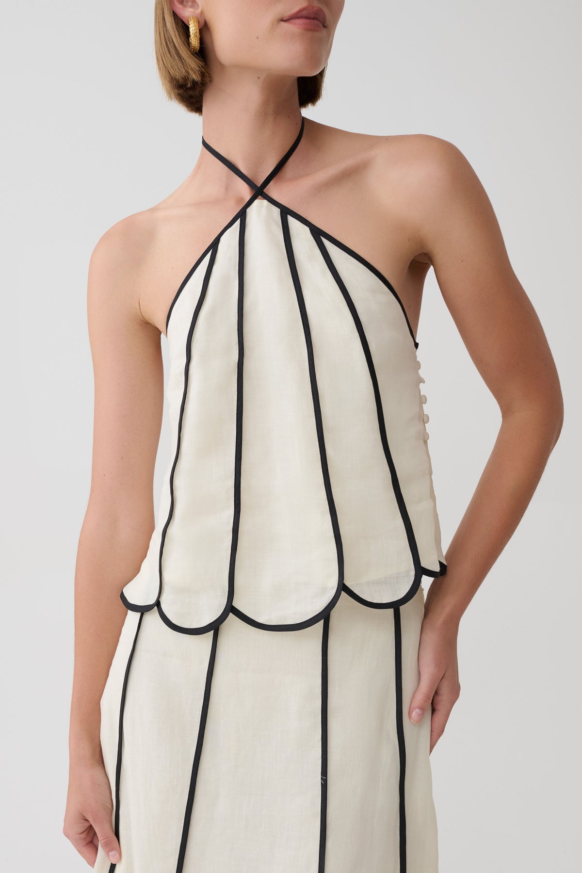 Georgia Panelled Halter Sleeveless Top - White/Black #4