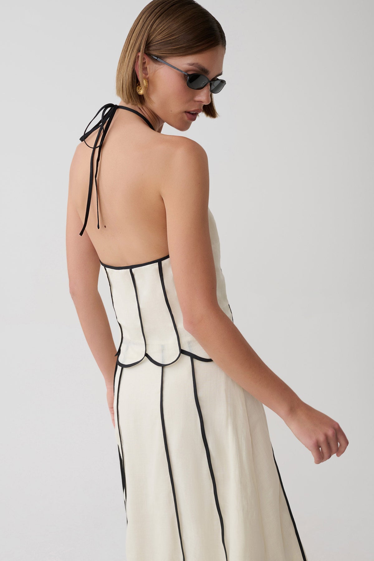 Georgia Panelled Halter Sleeveless Top - White/Black #3