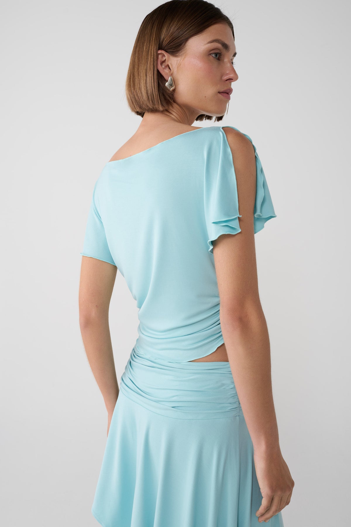 Talise Modal Flounce Short Sleeve Top - Aqua Blue #2