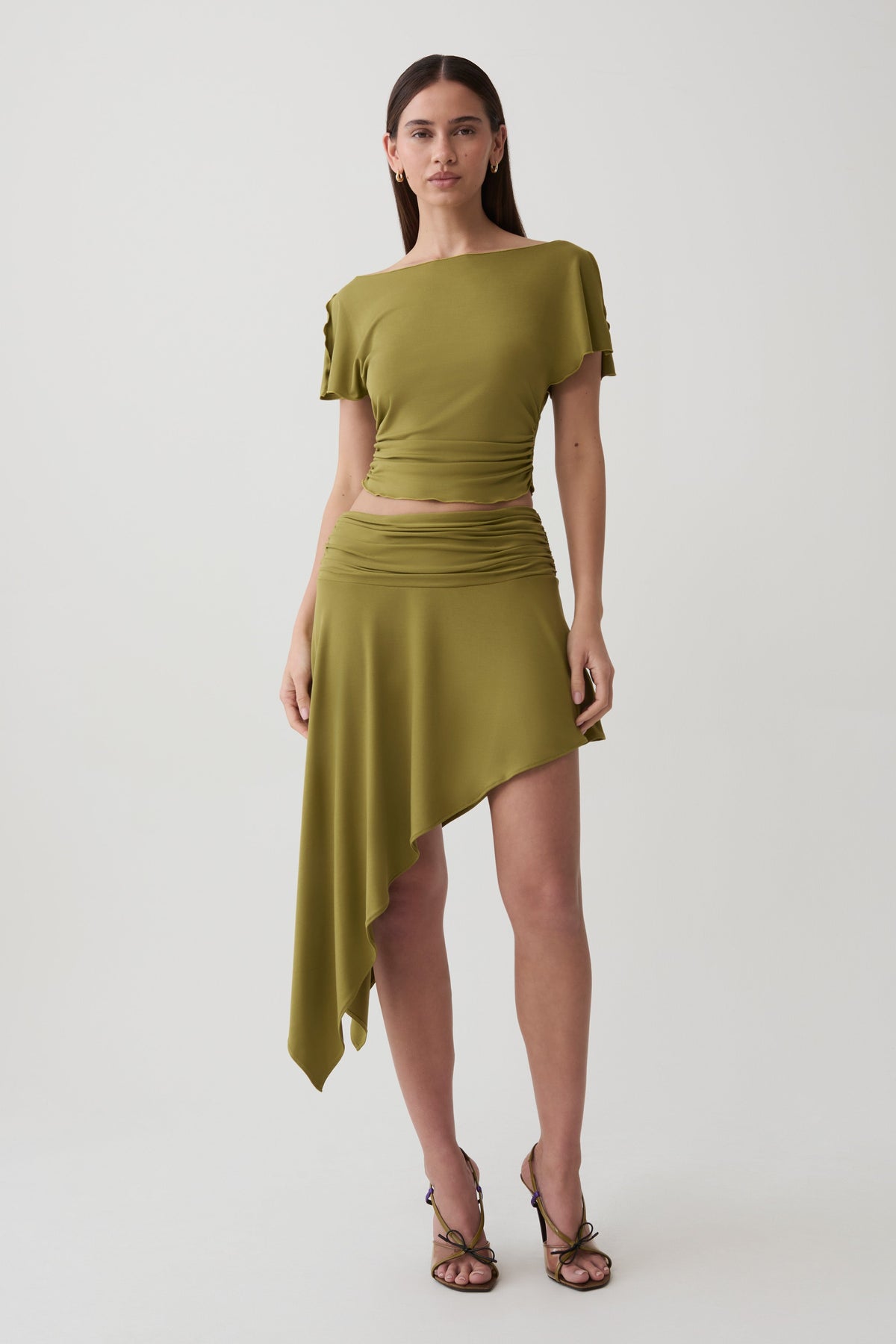 Talise Modal Flounce Short Sleeve Top - Vintage Olive