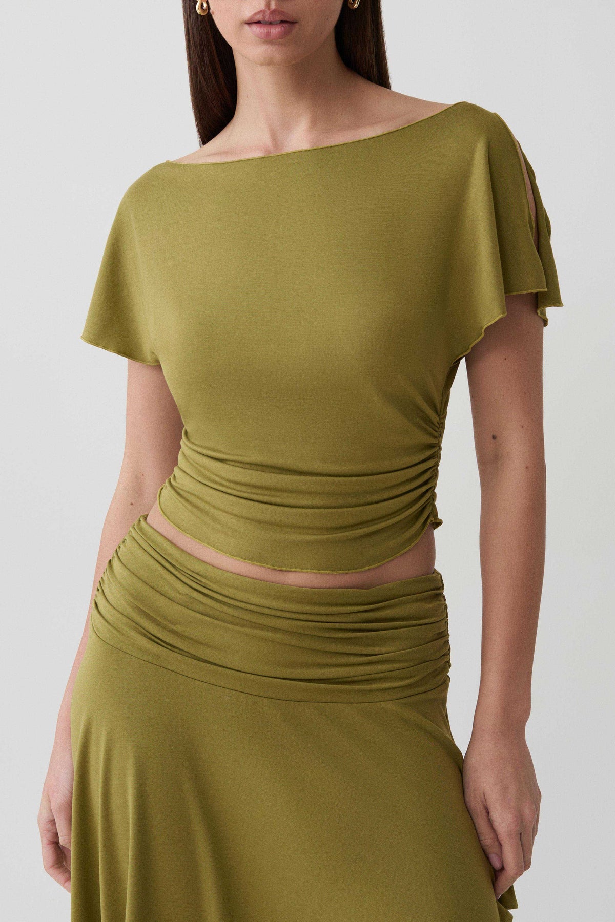 Talise Modal Flounce Short Sleeve Top - Vintage Olive