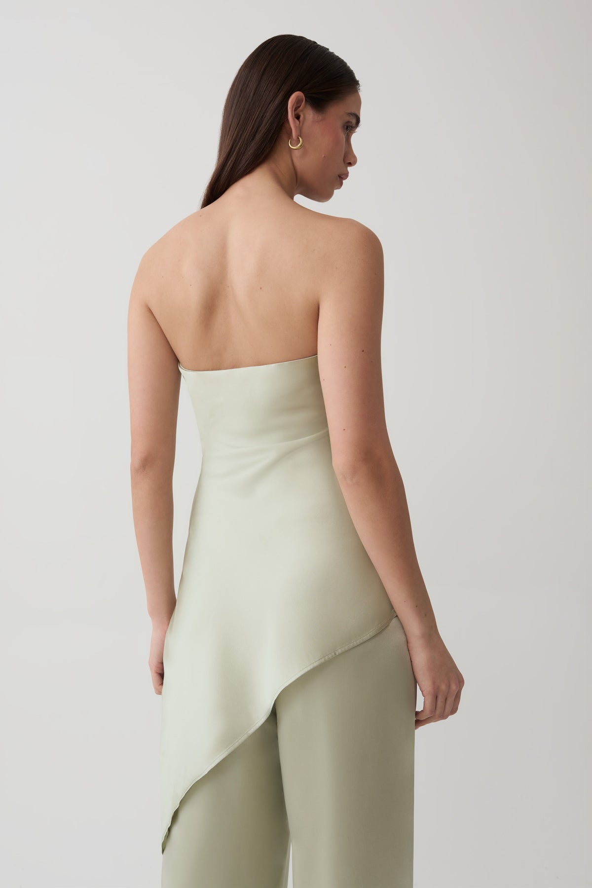 Kayla Silk Blend Strapless Asymmetric Top - Sage
