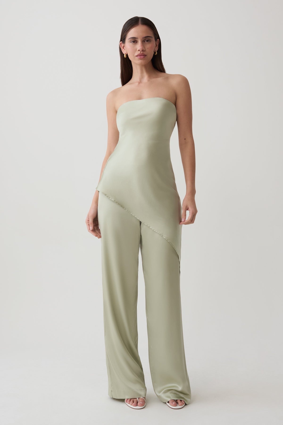 Kayla Silk Blend Strapless Asymmetric Top - Sage #5