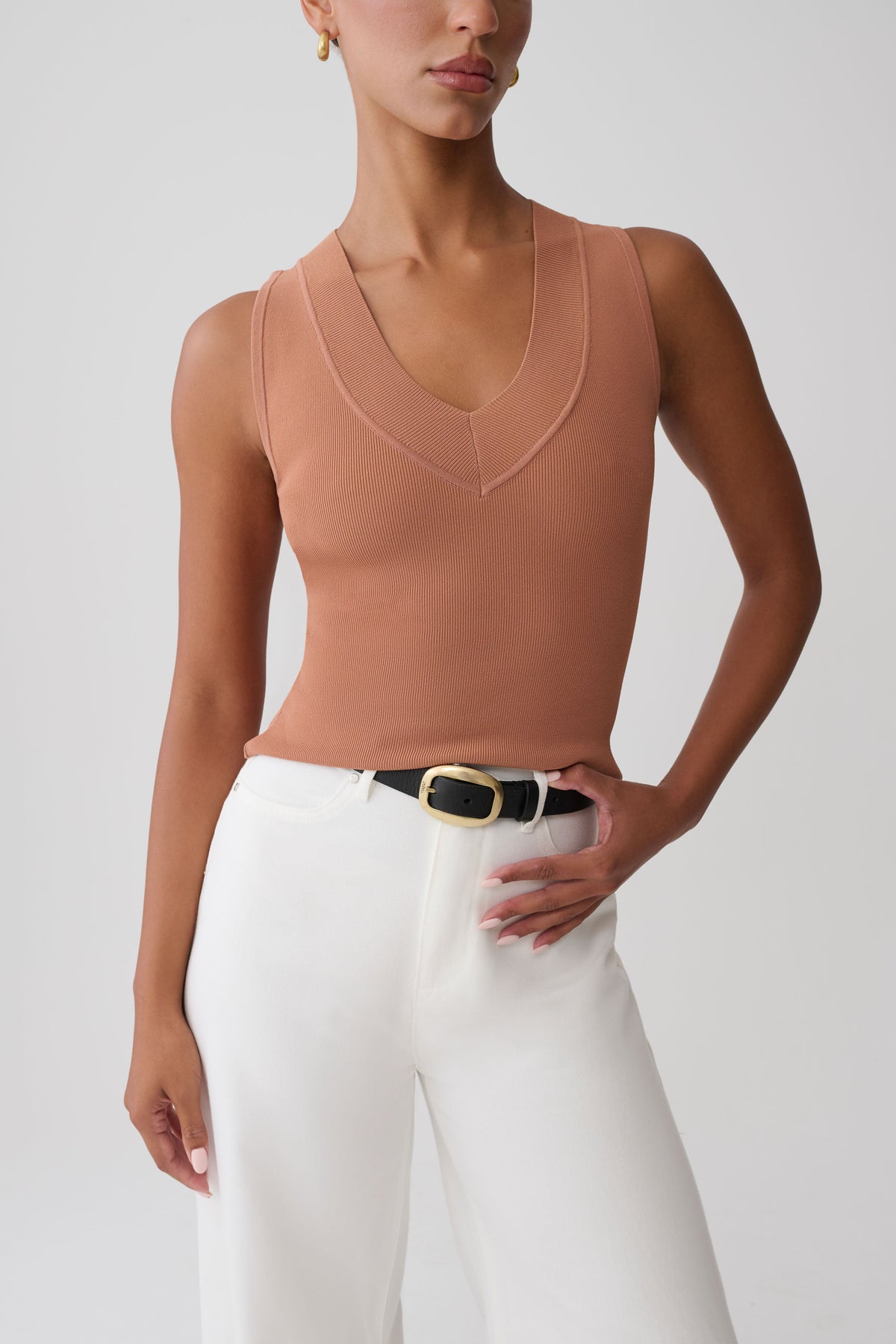 Claudina V-Neck Knit Tank - Doe #3