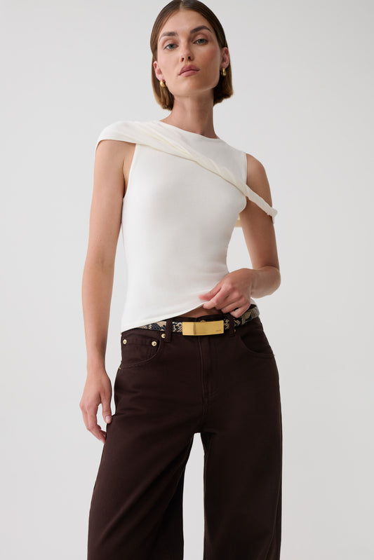 Deon Twist Detail Knit Top - White