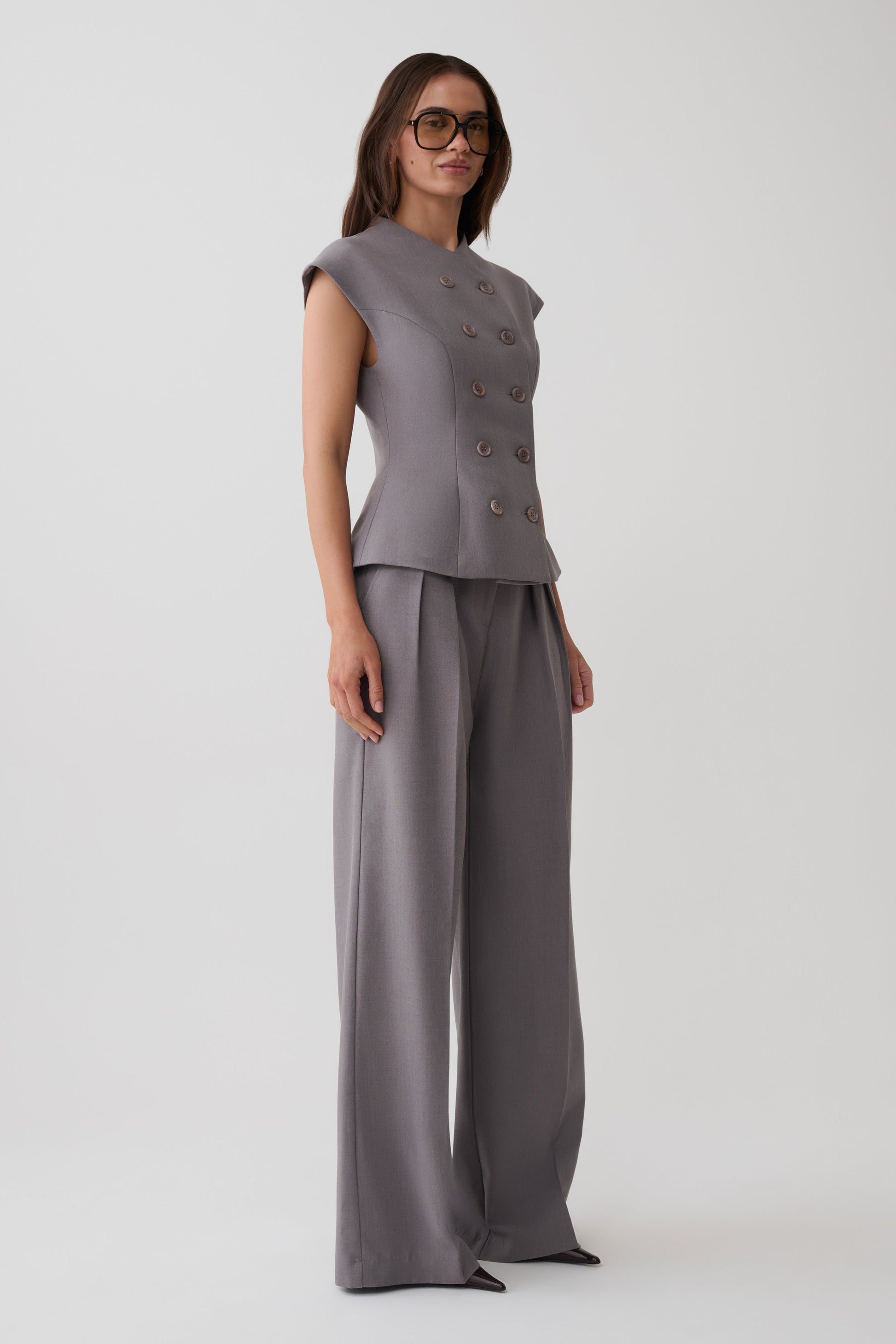 Phoebe Double Breasted Vest - Light Grey Marle #5
