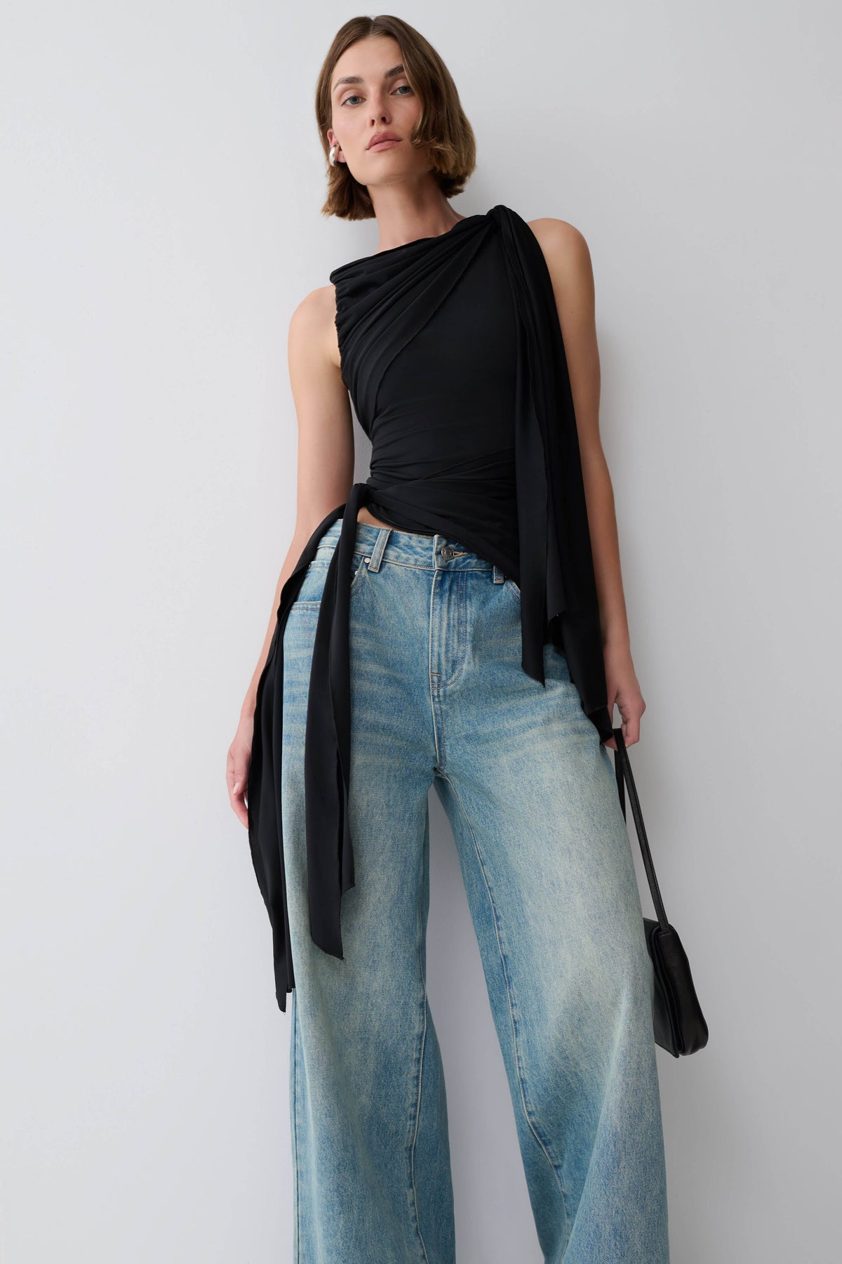 Amabel Gather Knot Sleeveless Top - Black #3