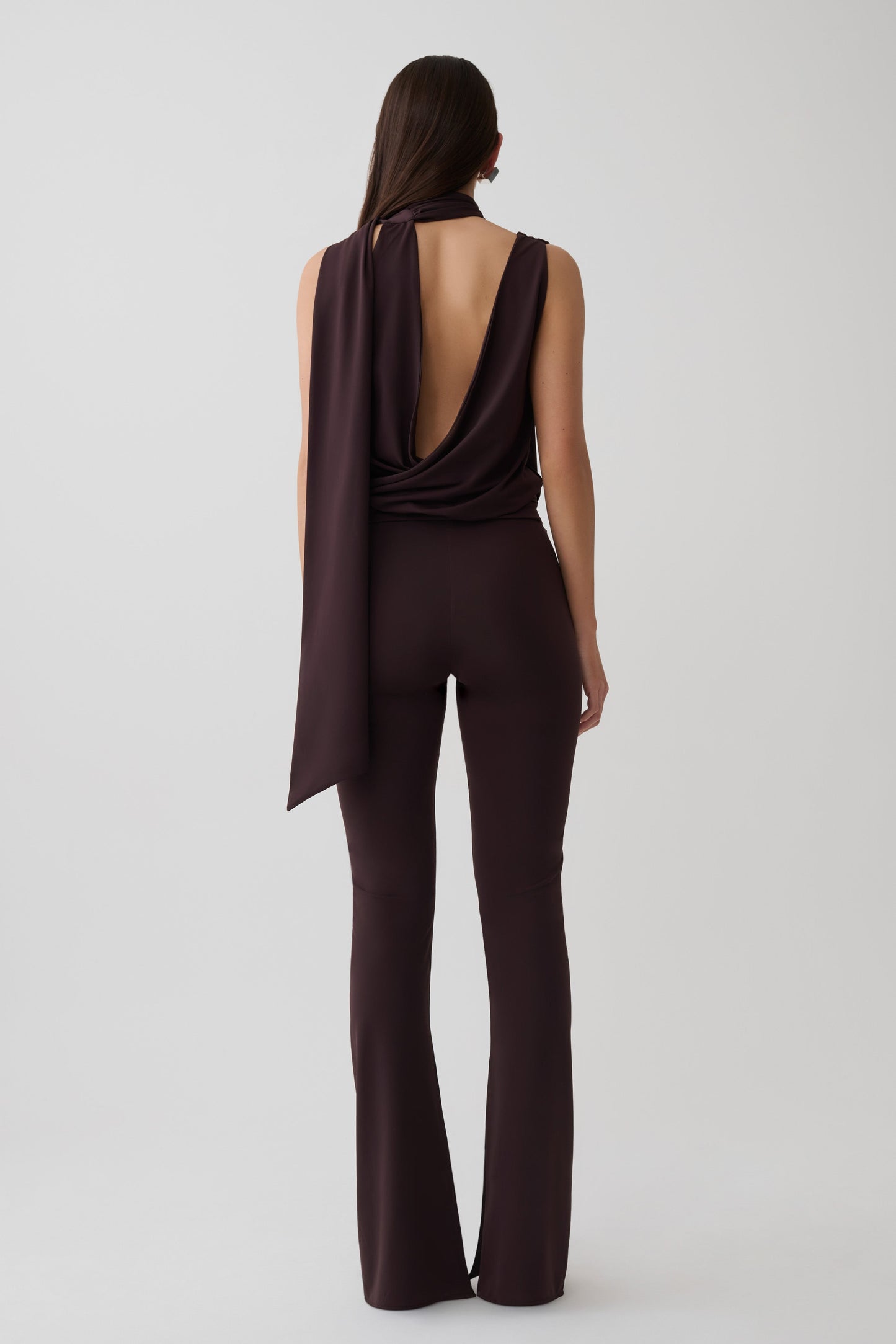 Raisa Overlap Top With Neck Scarf - Chocolate