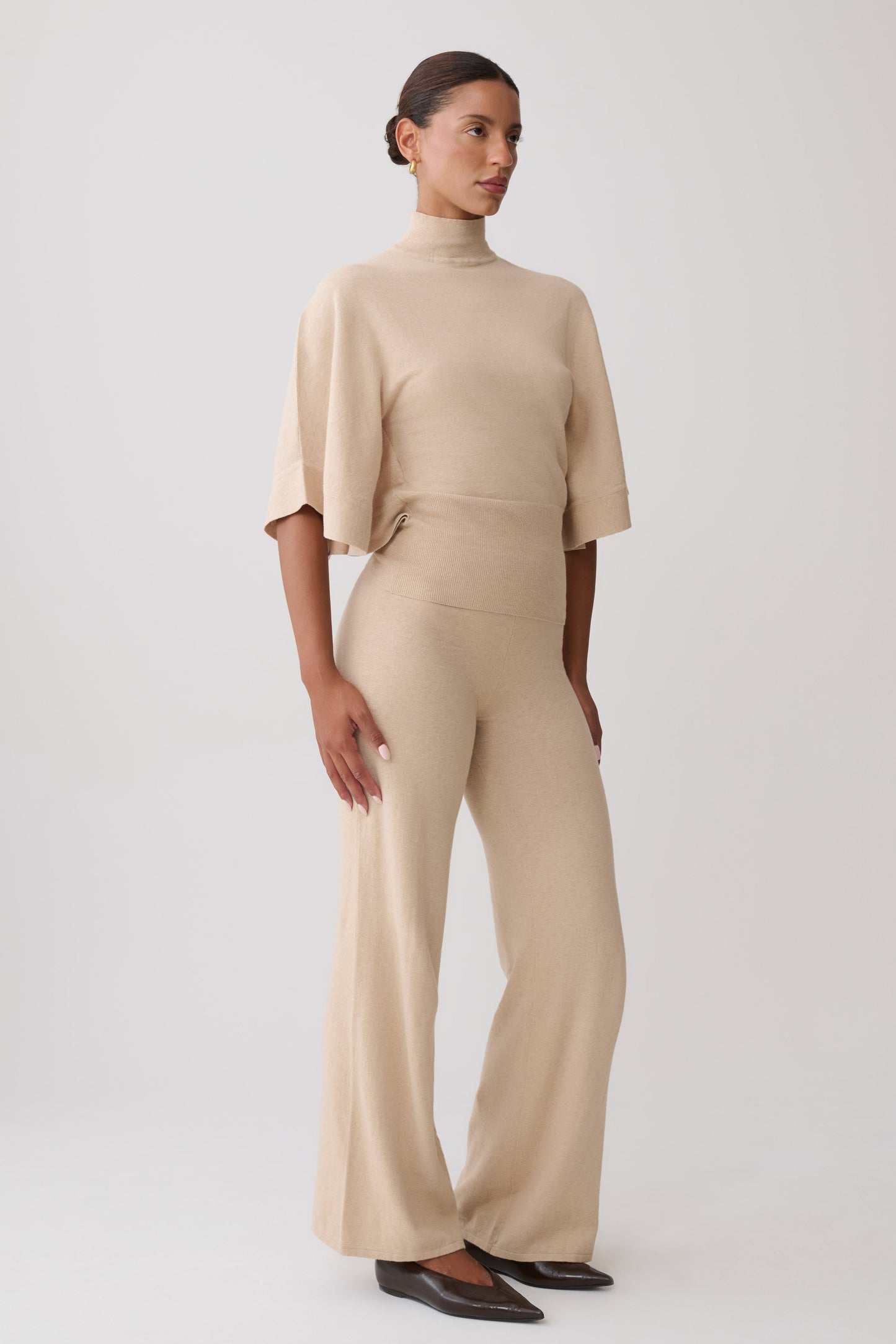 Helania High Neck Knit Top - Oat Marle