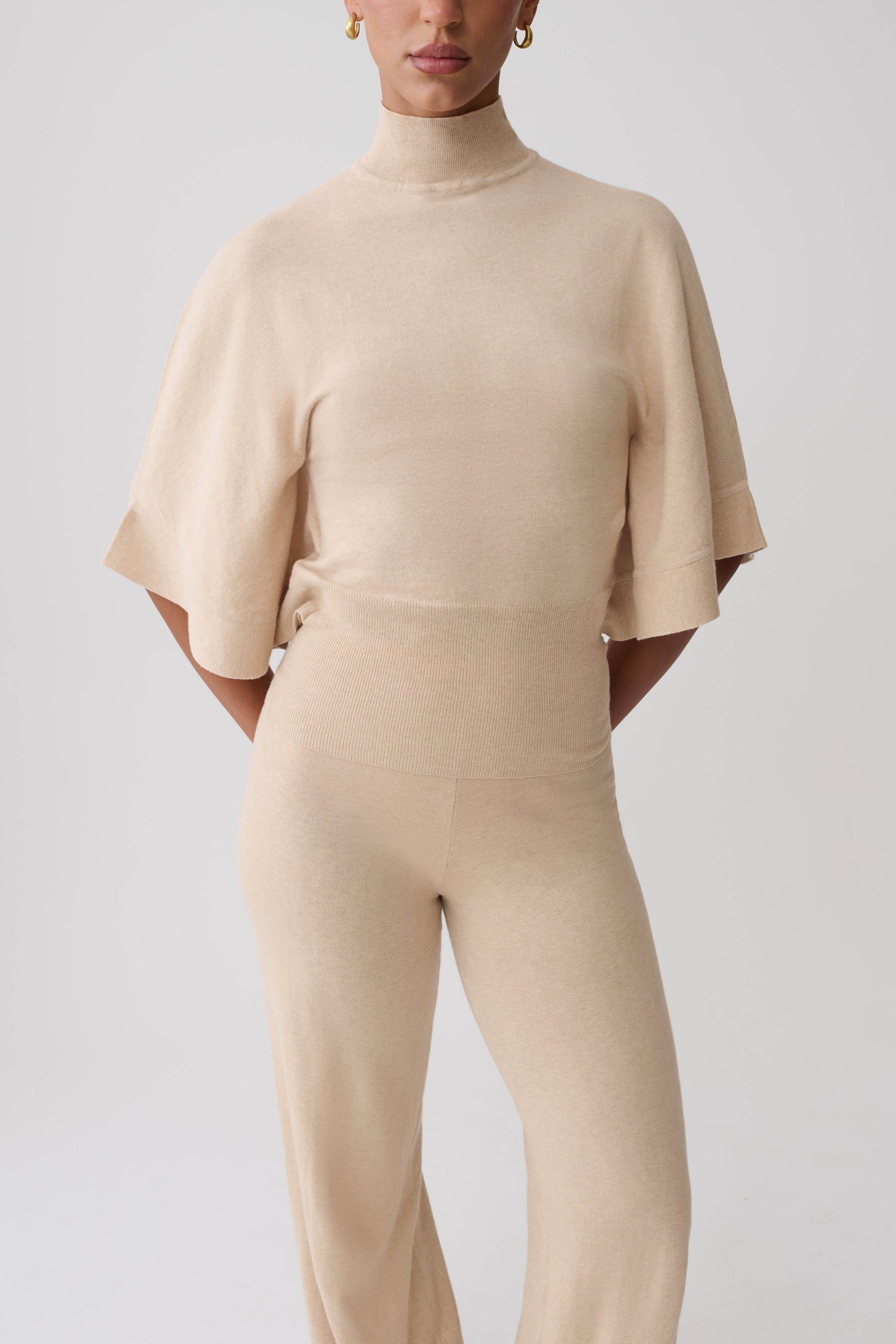 Helania High Neck Knit Top - Oat Marle