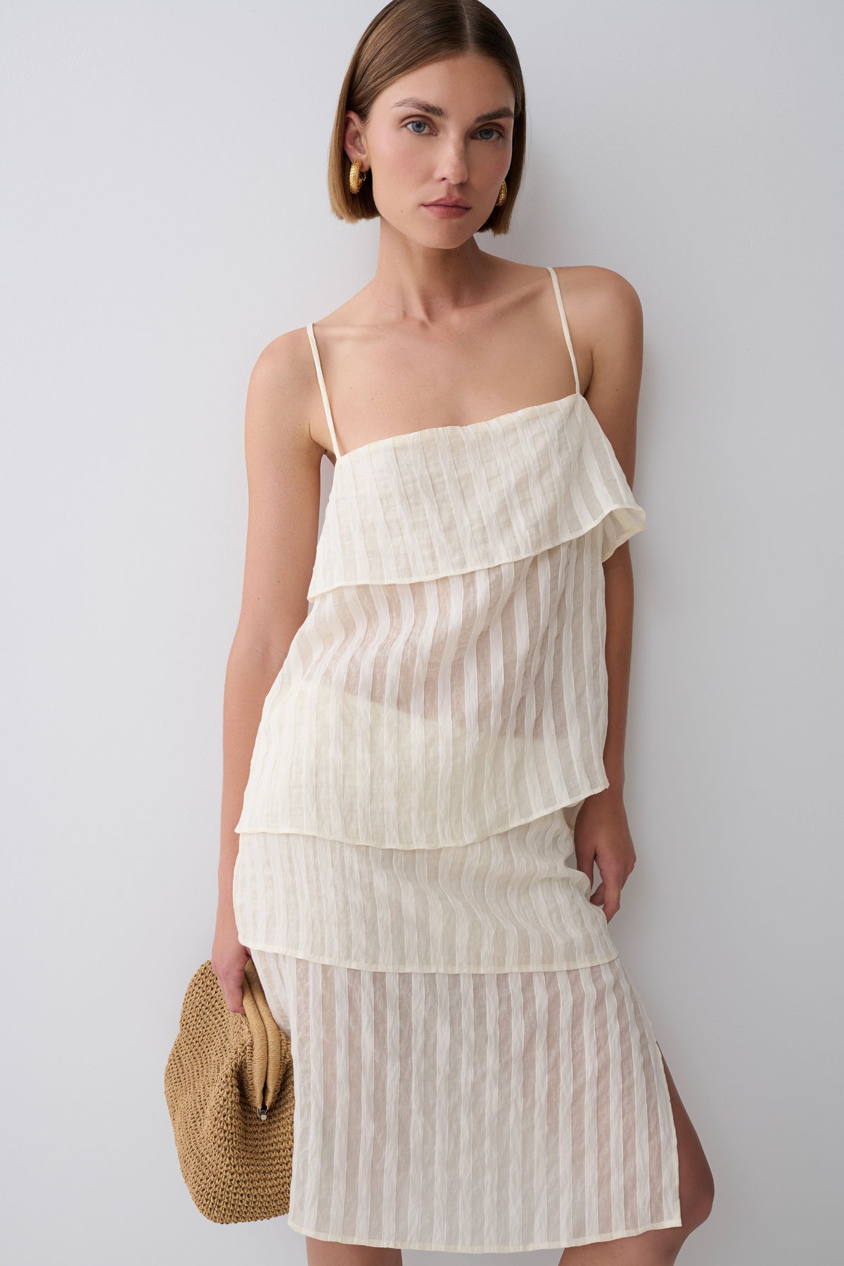Adrina Striped Midi Skirt - Ivory