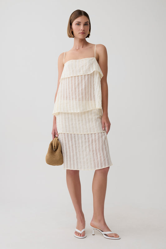 Adrina Striped Midi Skirt - Ivory