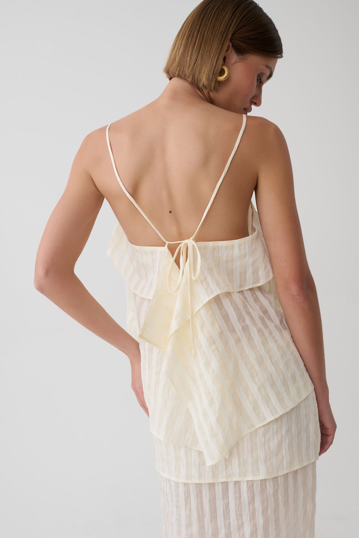 Adrina Striped Tie Back Sleeveless Top - Ivory #2