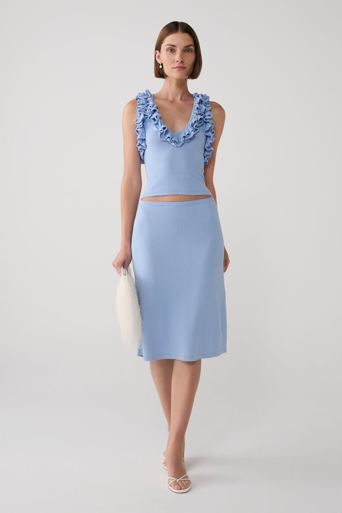 Tayler Ruffle Knit Top - Cornflower Blue