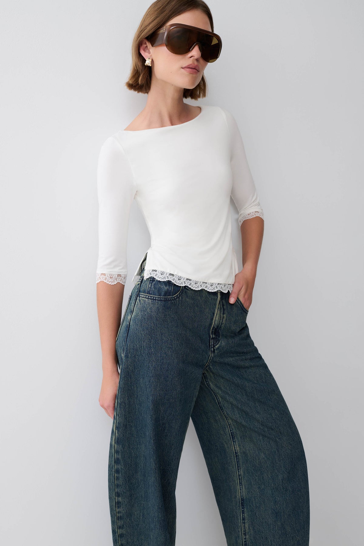 Althea Lace Trimmed Top - White #3