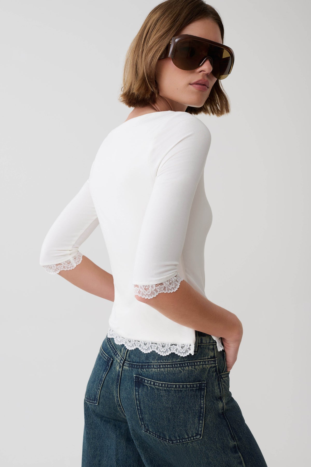 Althea Lace Trimmed Top - White #2
