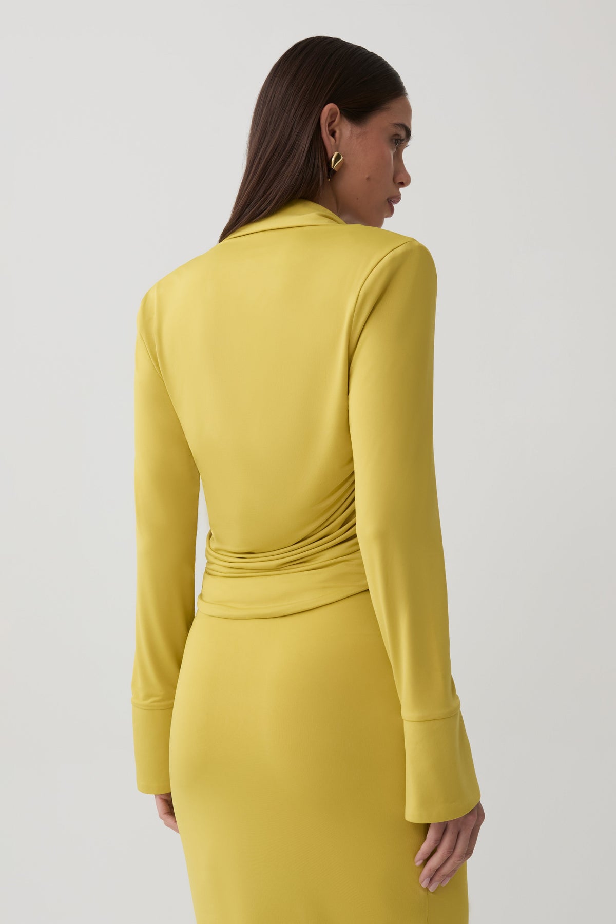 Elmira Long Sleeve Slinky Gather Detail Top - Chartreuse #2