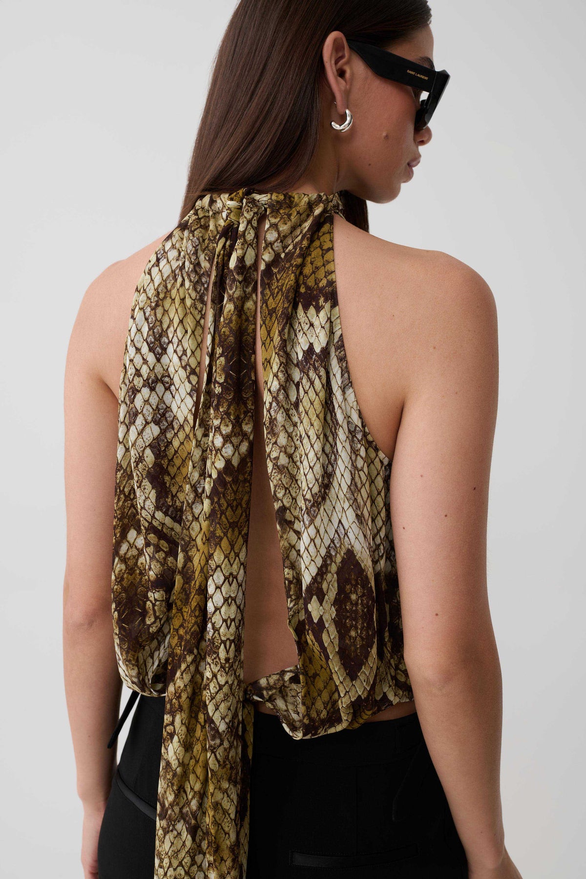 Eliana Tie Back Chiffon Sleeveless Top - Snake Print