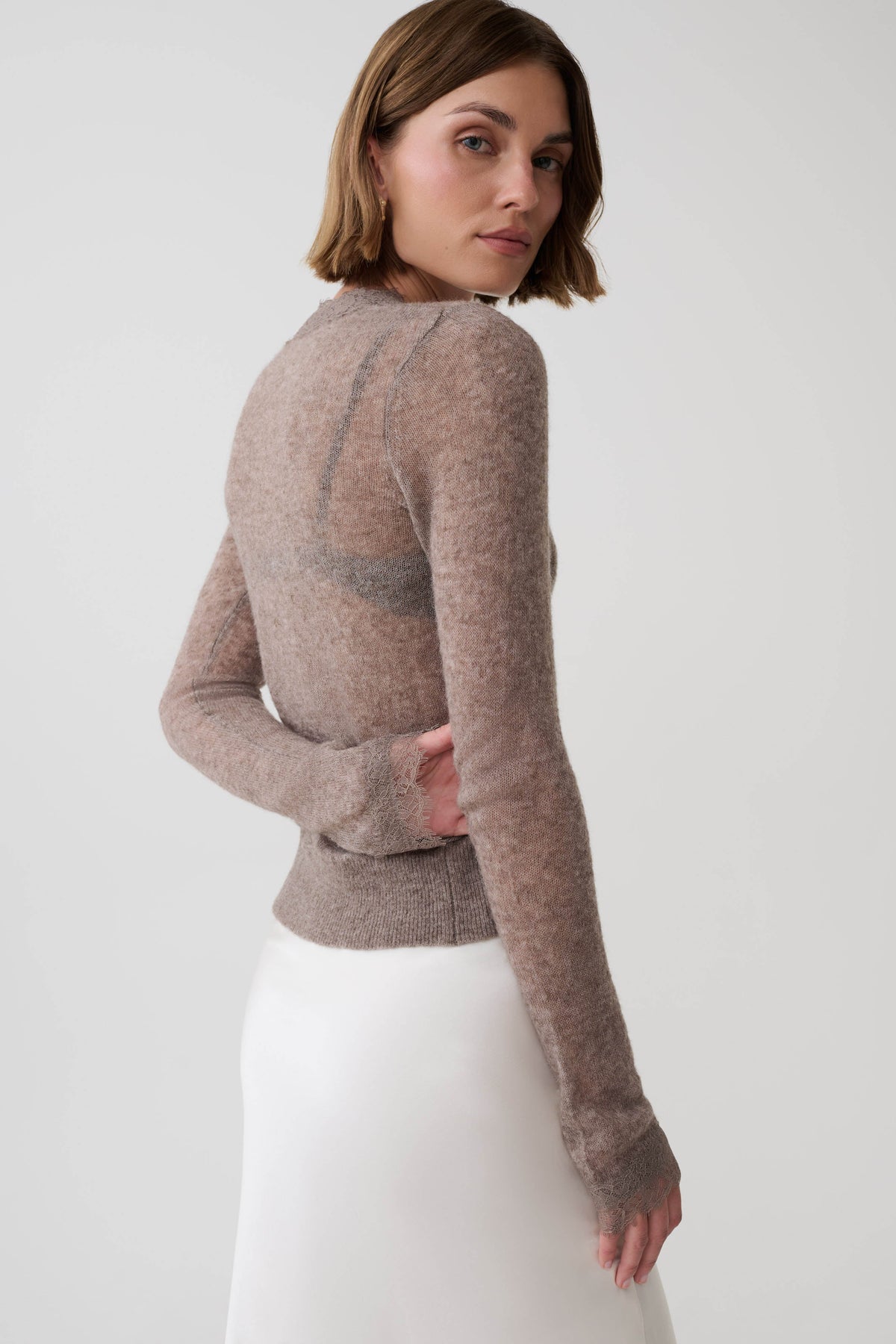 Amrita Lace Knit Cardigan - Oatmeal