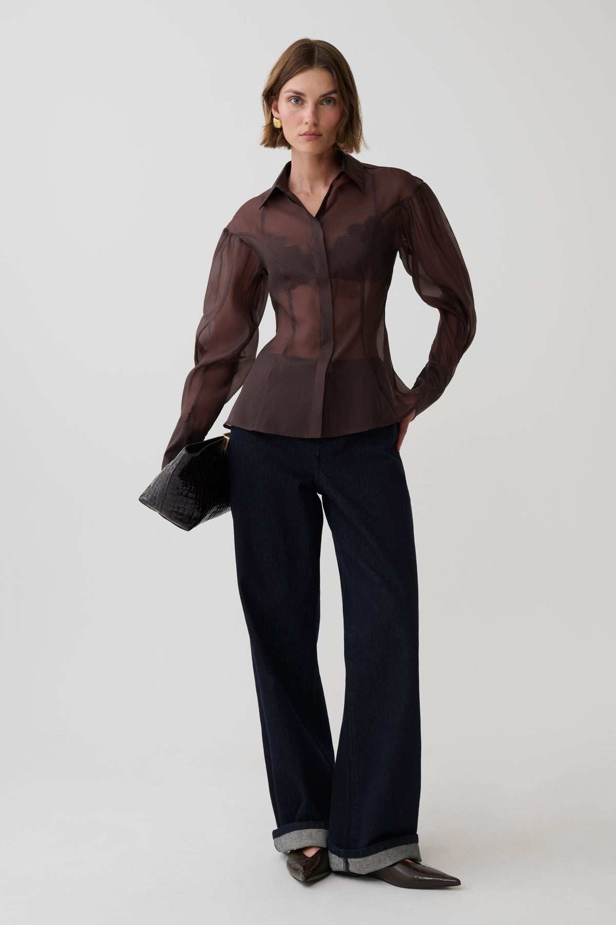 Charlotte Organza Sheer Shirt - Dark Chocolate #3
