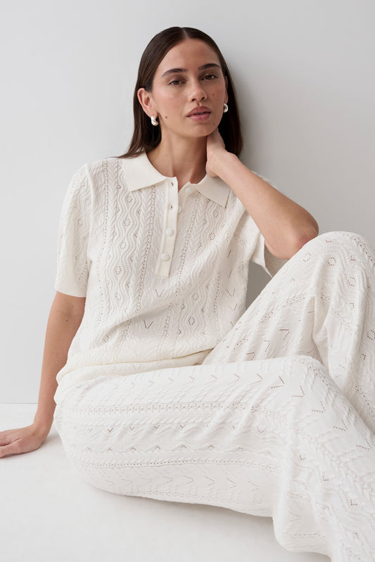 Jill Pointelle Knit Top - White