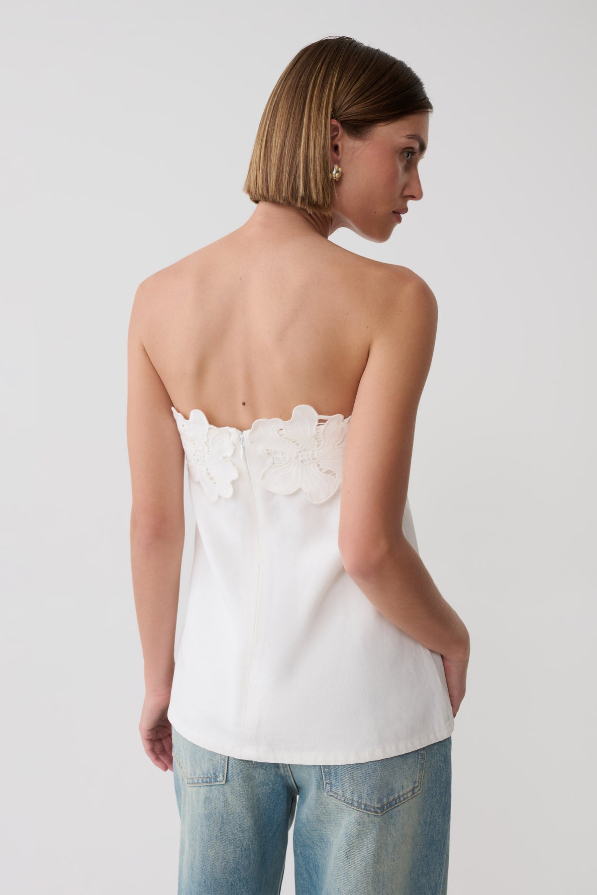 Anamarie Denim Floral Strapless Top - White #4