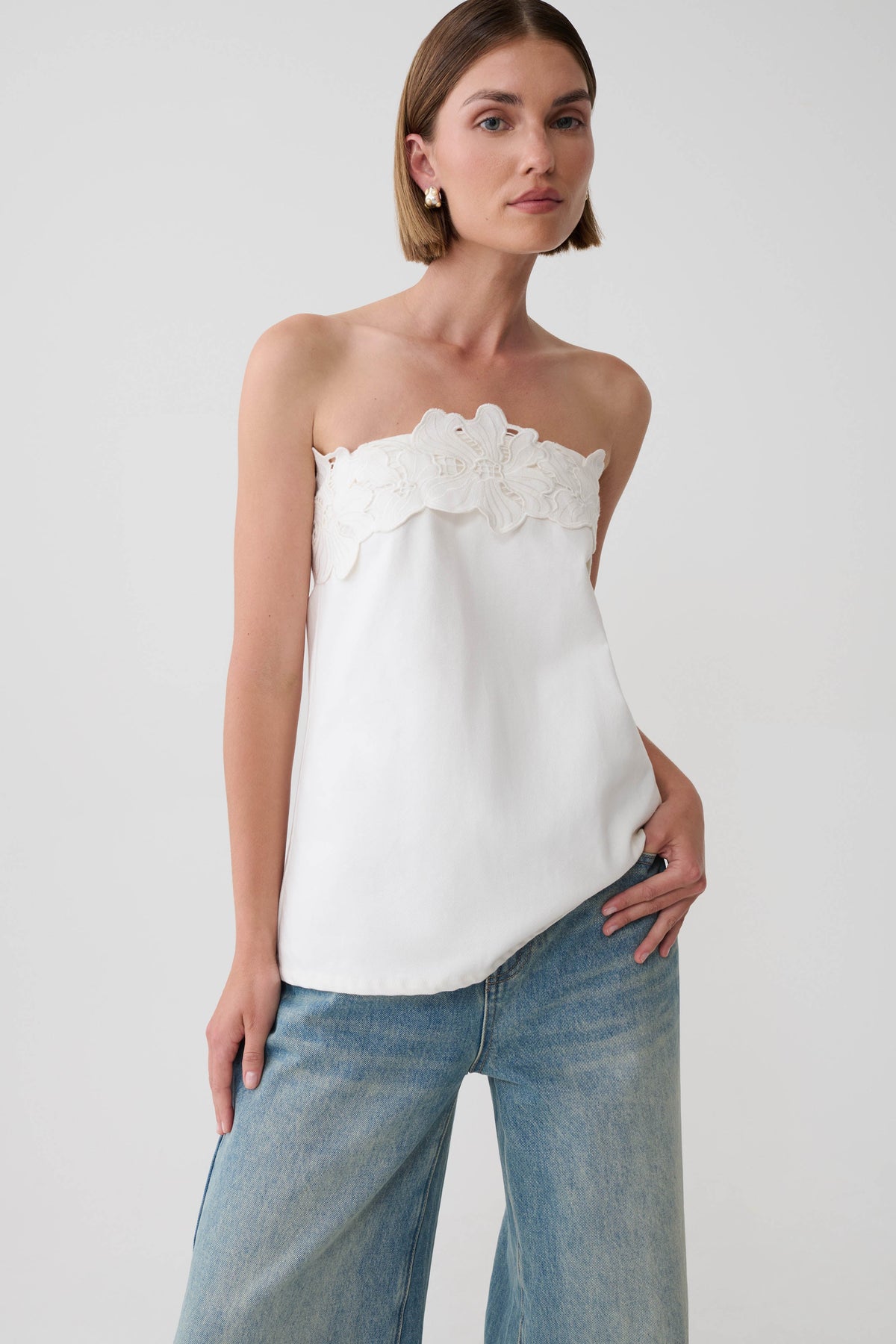 Anamarie Denim Floral Strapless Top - White #3