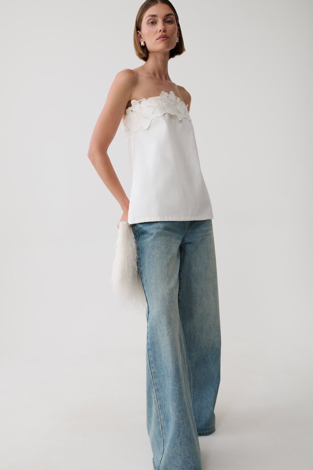Anamarie Denim Floral Strapless Top - White #5