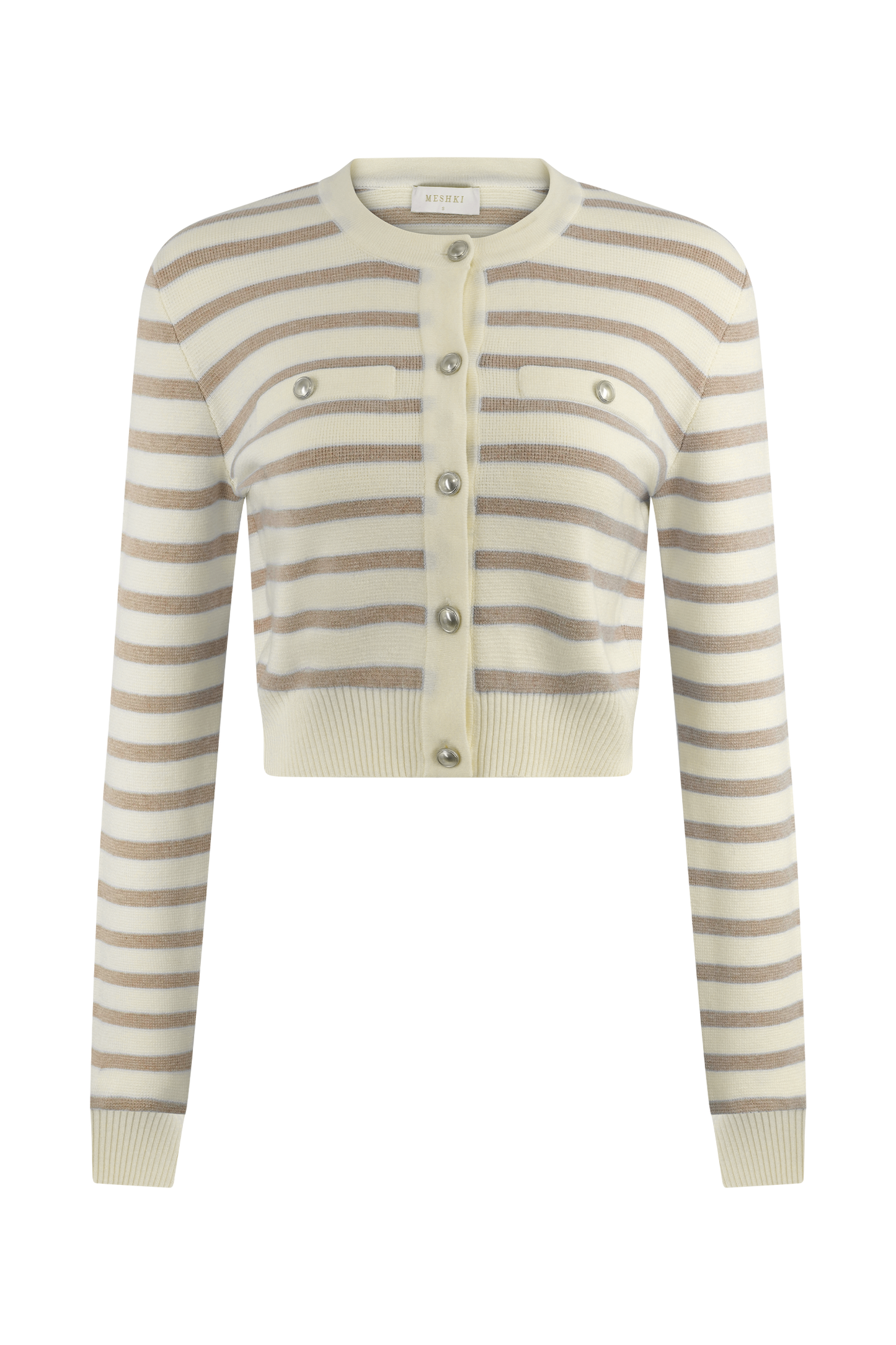 Tanner Striped Knit Cardigan - Nude/White