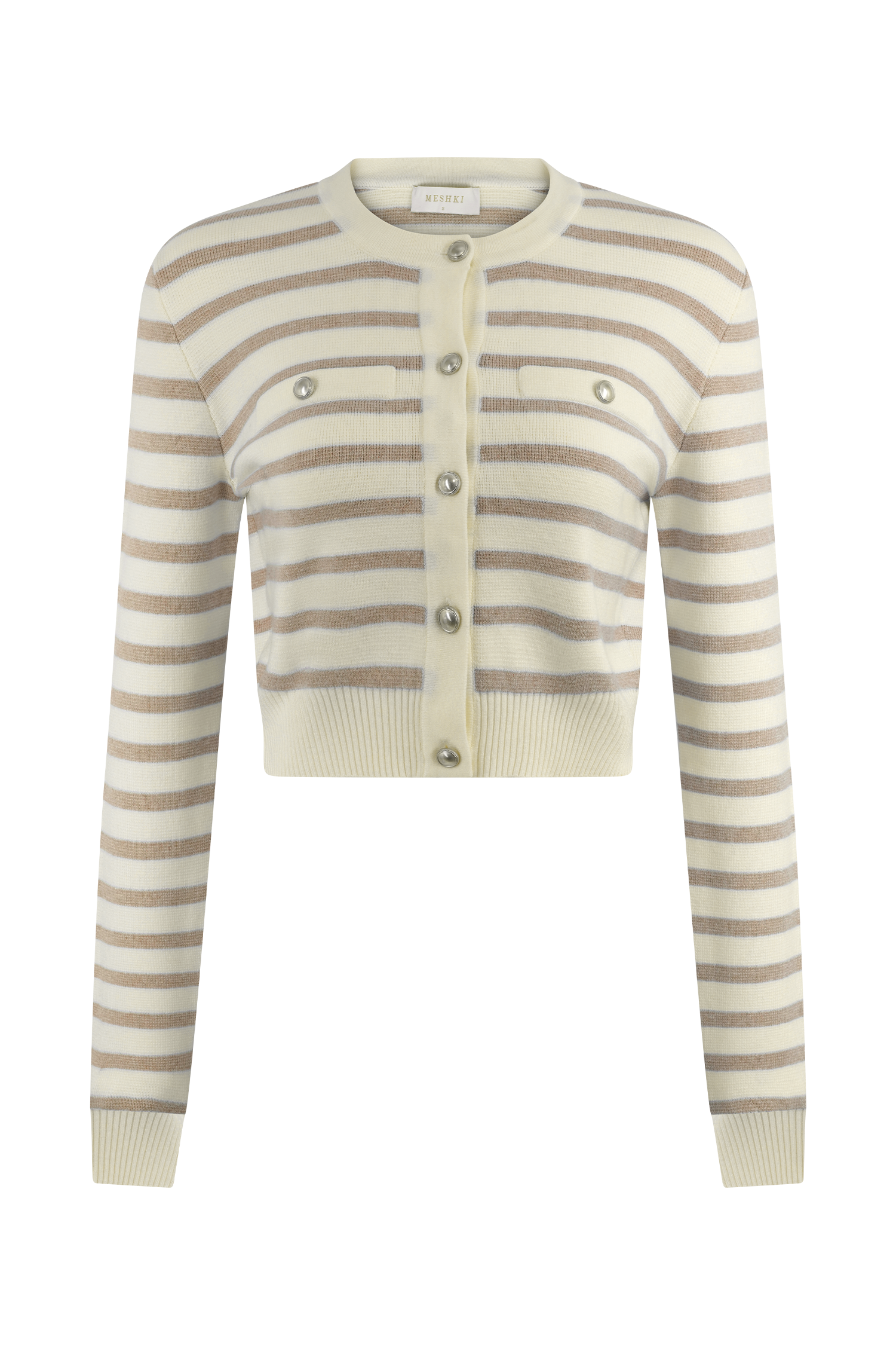 Tanner Striped Knit Cardigan - Nude/White #9