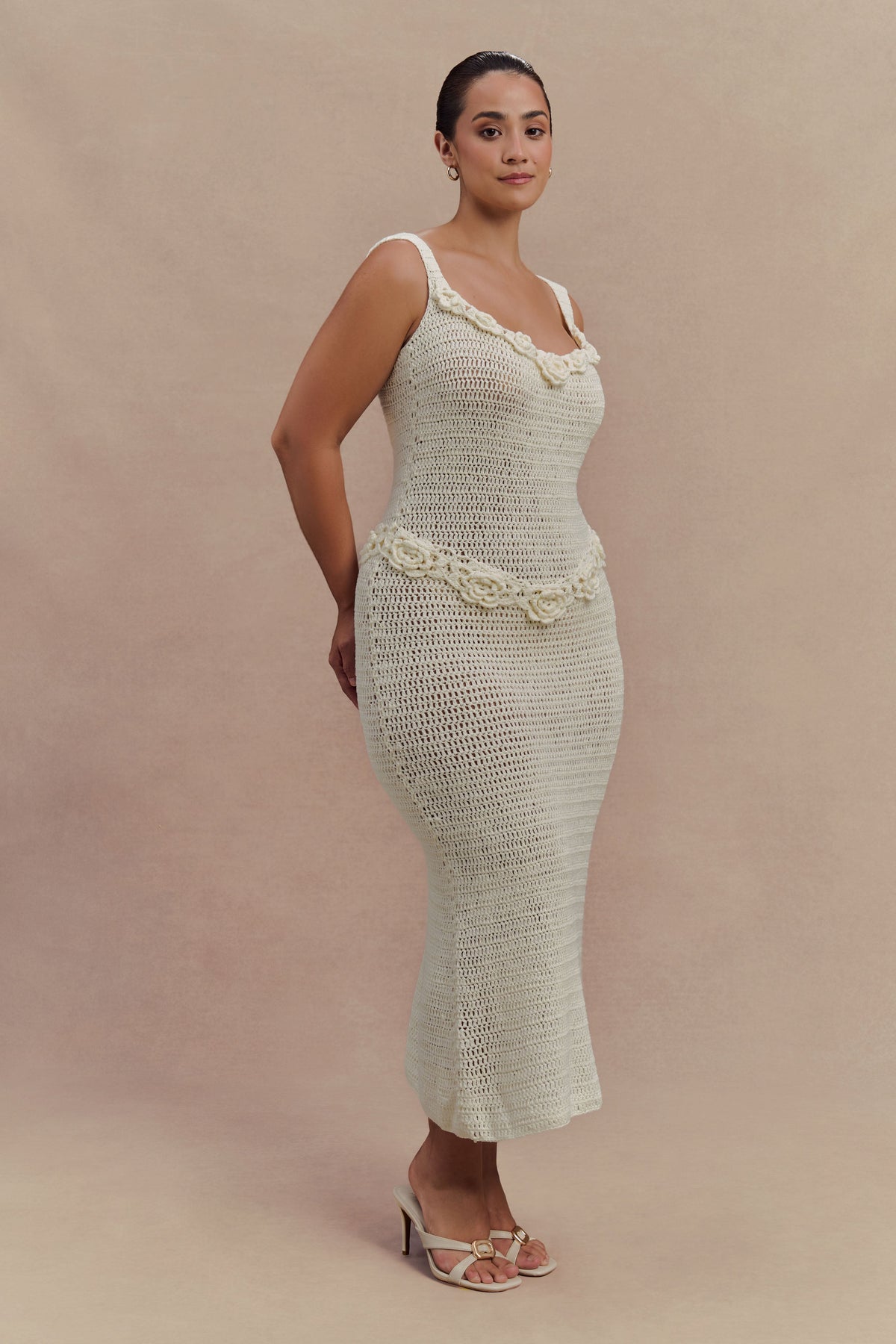 Teagan Floral Hand Crochet Midi Dress - Ivory #8